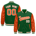 Custom Kelly Green White Orange Raglan Sleeves Varsity Full-Snap Leather Sleeves Letterman Jacket| KXKSHOP