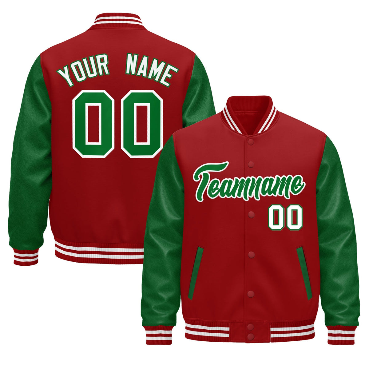 Custom Cream Kelly Green Red Raglan Sleeves Varsity Full-Snap Leather Sleeves Letterman Jacket| KXKSHOP