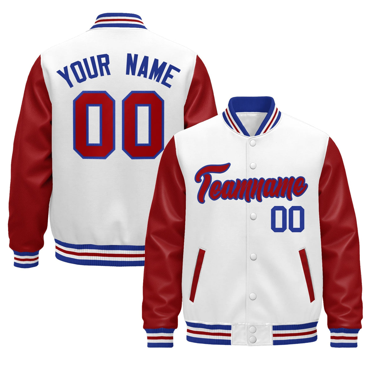 Custom Red White Raglan Sleeves Varsity Full-Snap Leather Sleeves Letterman Jacket| KXKSHOP