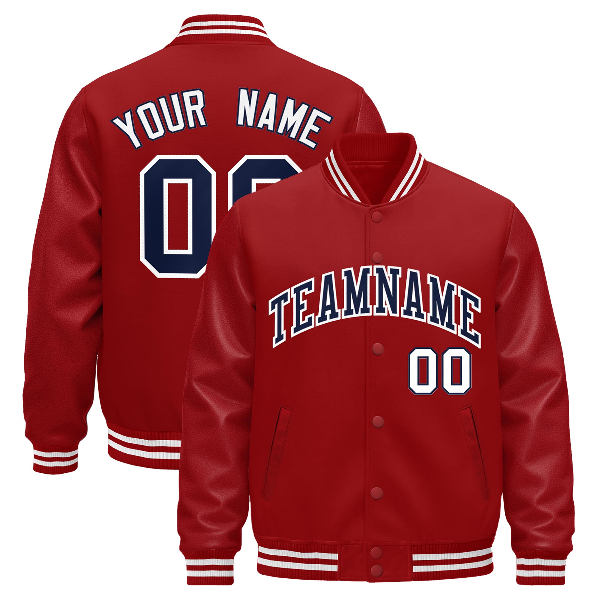 Custom Red White Classic Style Leather Sleeves Wrinkle-Resistant Jacket| KXKSHOP