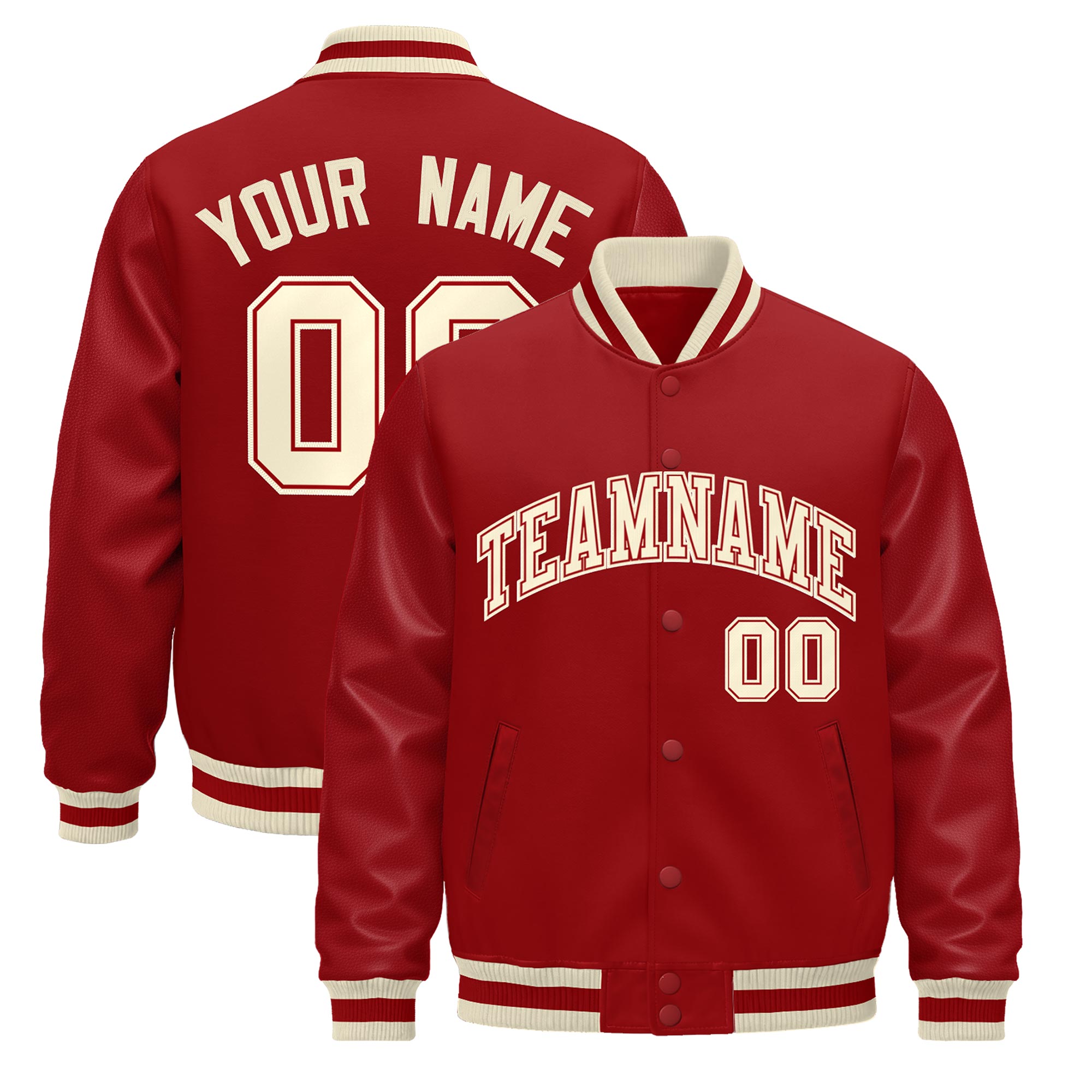 Custom Red Cream Classic Style Leather Sleeves Wrinkle-Resistant Jacket| KXKSHOP