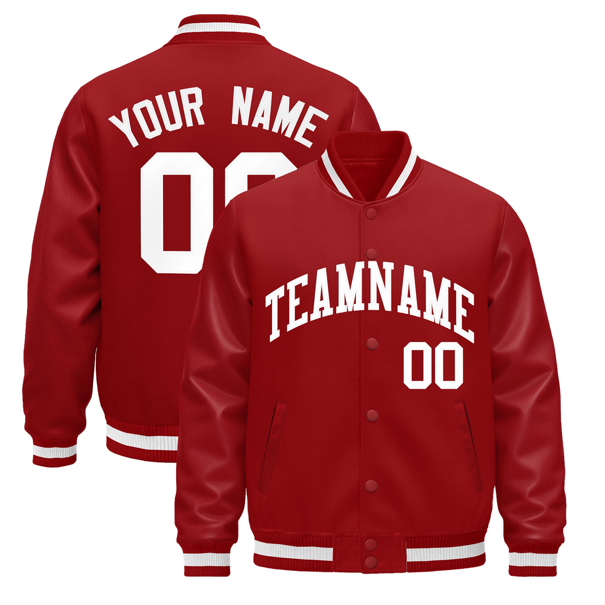 Custom Red White Classic Style Leather Sleeves Wrinkle-Resistant Jacket| KXKSHOP
