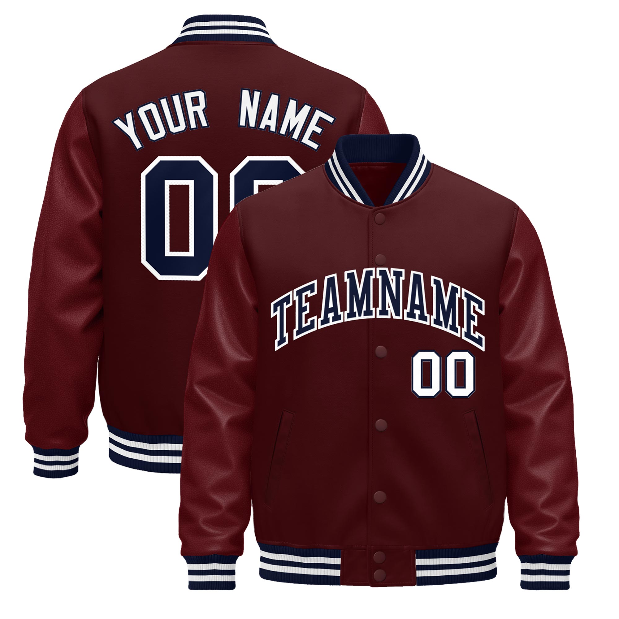 Custom Burgundy White Classic Style Leather Sleeves Wrinkle-Resistant Jacket| KXKSHOP