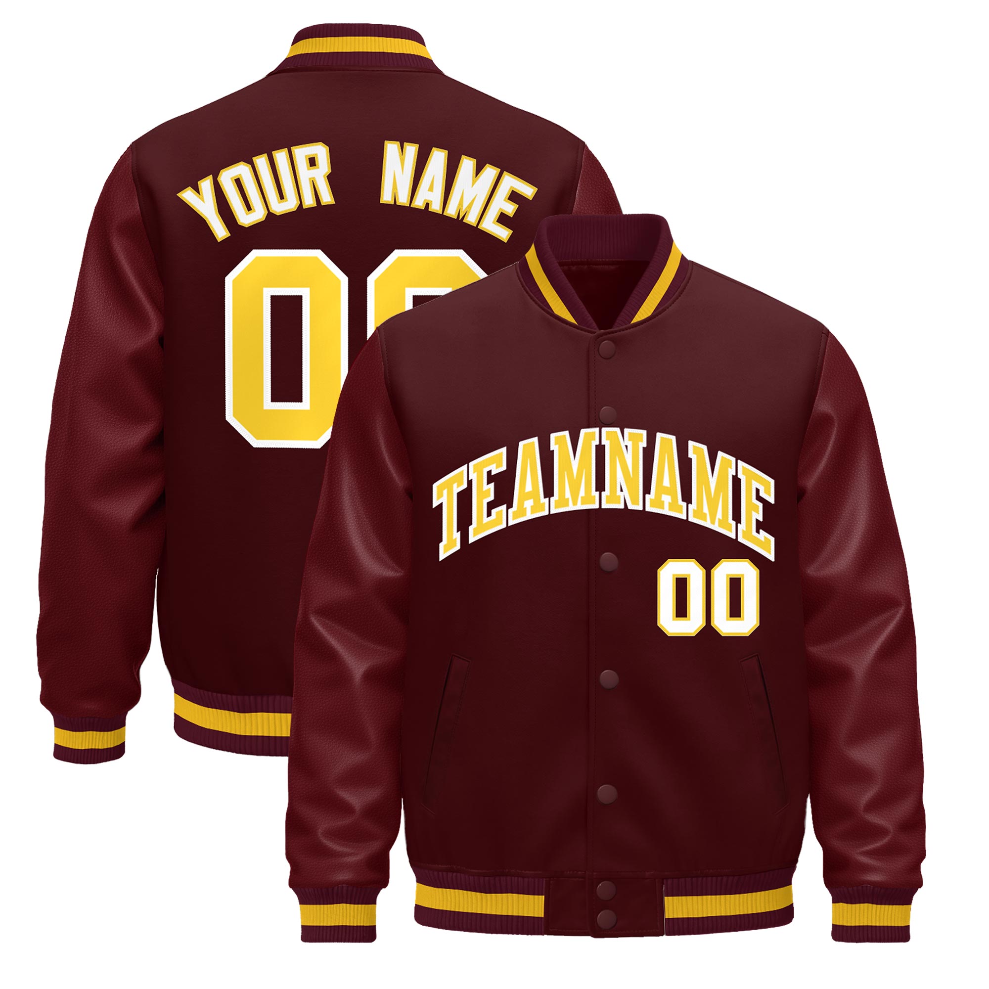 Custom Burgundy White Classic Style Leather Sleeves Wrinkle-Resistant Jacket| KXKSHOP