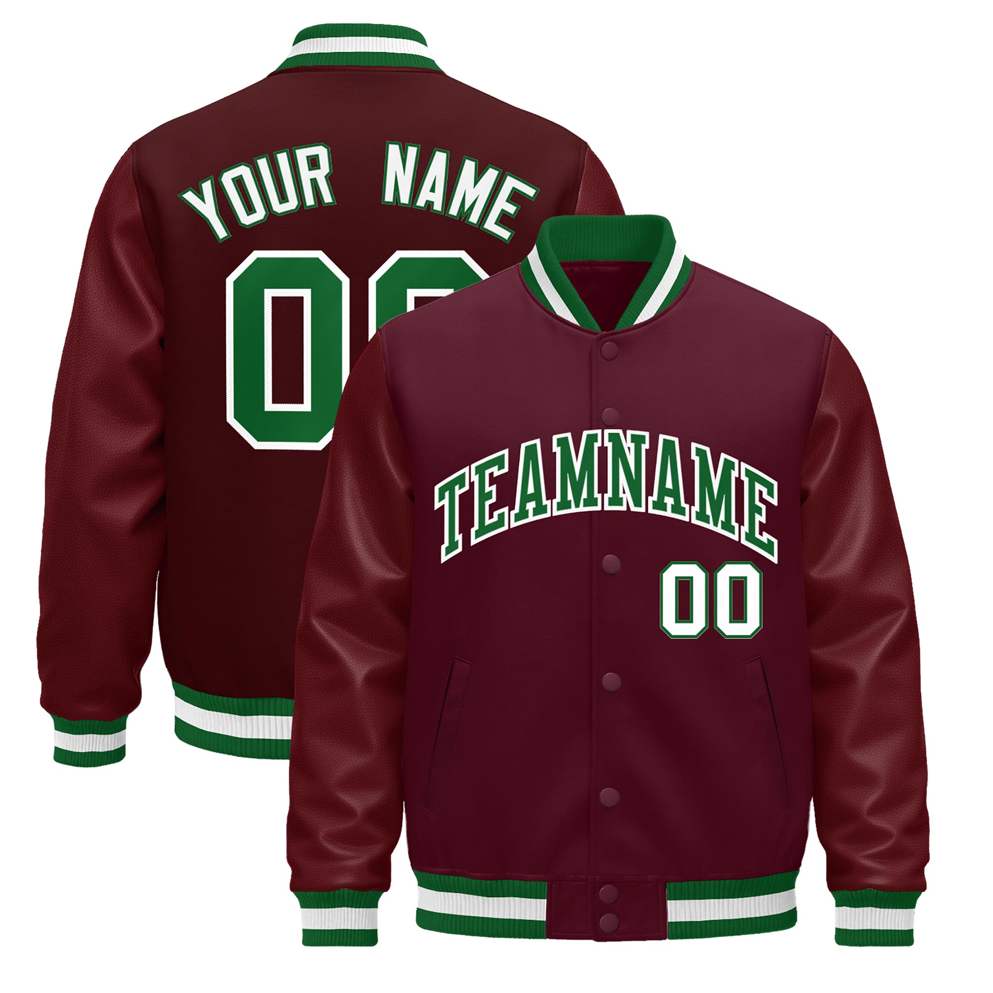 Custom Burgundy White Classic Style Leather Sleeves Wrinkle-Resistant Jacket| KXKSHOP