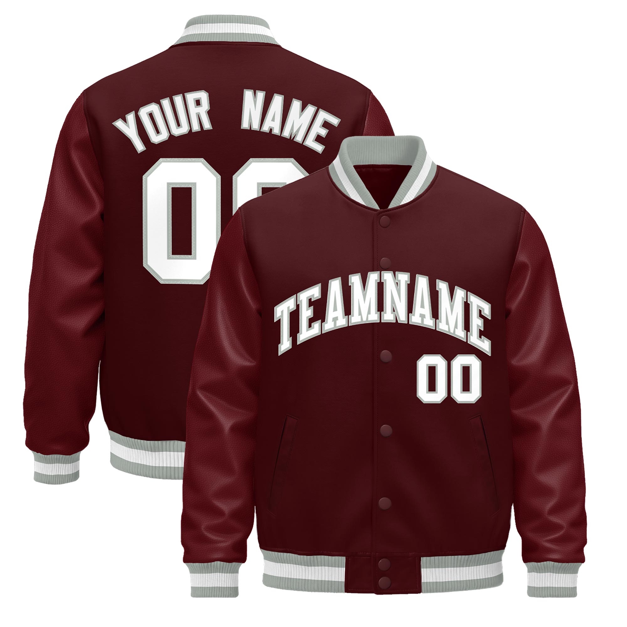 Custom Burgundy White Classic Style Leather Sleeves Wrinkle-Resistant Jacket| KXKSHOP