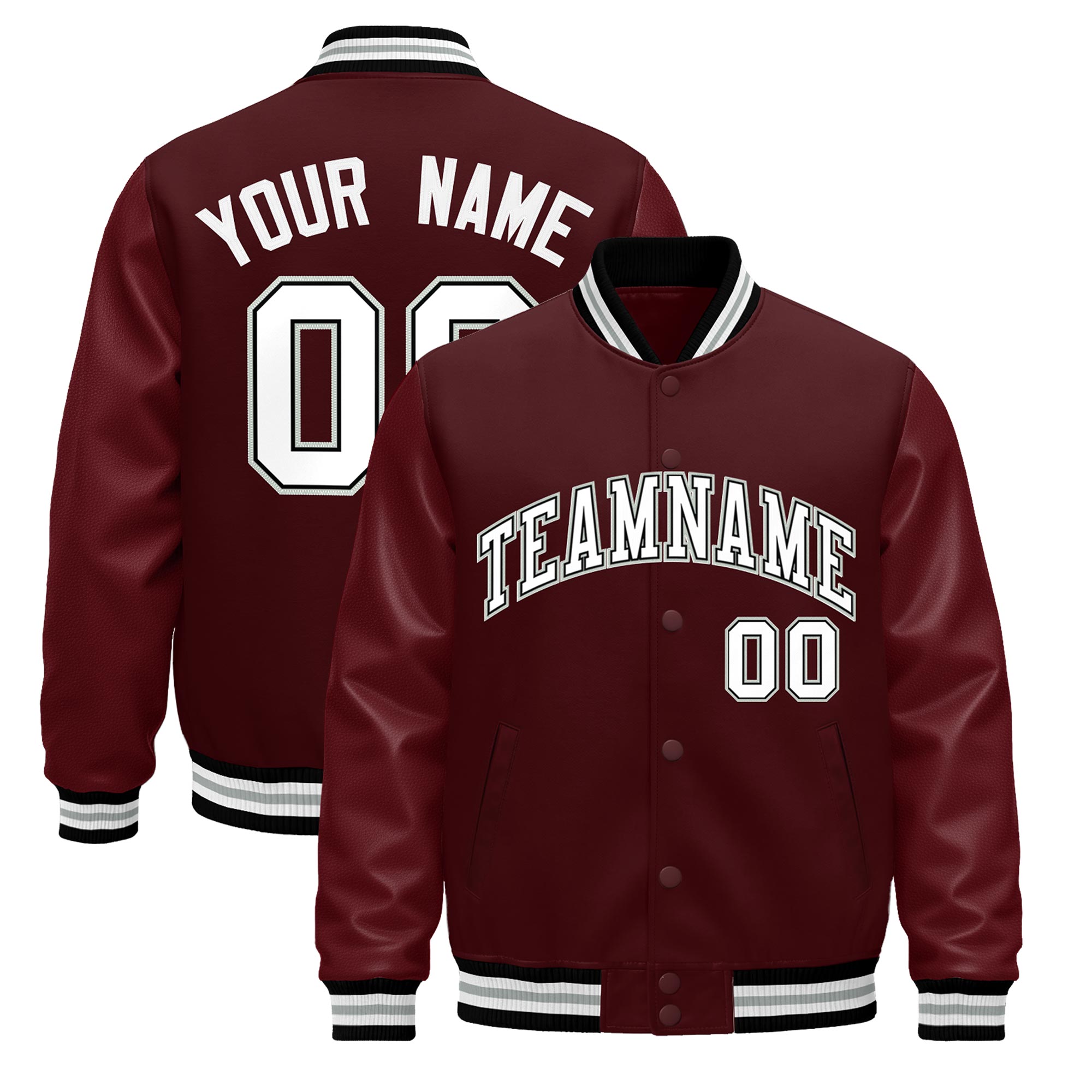 Custom Burgundy White Classic Style Leather Sleeves Wrinkle-Resistant Jacket| KXKSHOP
