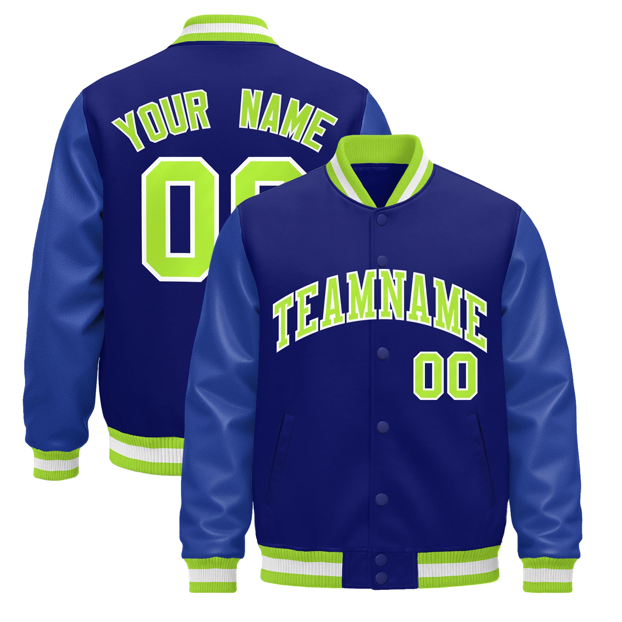 Custom Royal Blue White Classic Style Leather Sleeves Wrinkle-Resistant Jacket| KXKSHOP