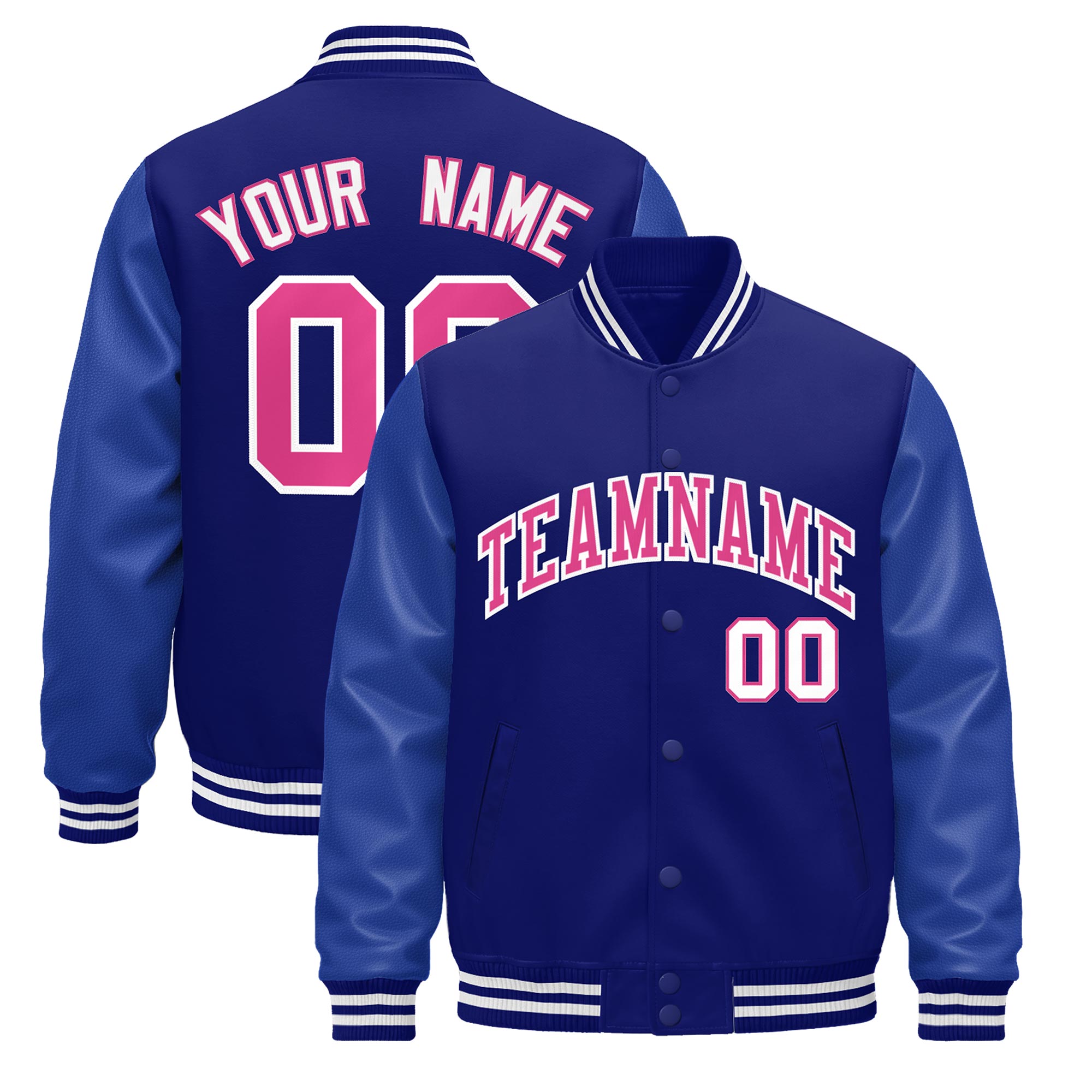 Custom Royal Blue White Classic Style Leather Sleeves Wrinkle-Resistant Jacket| KXKSHOP