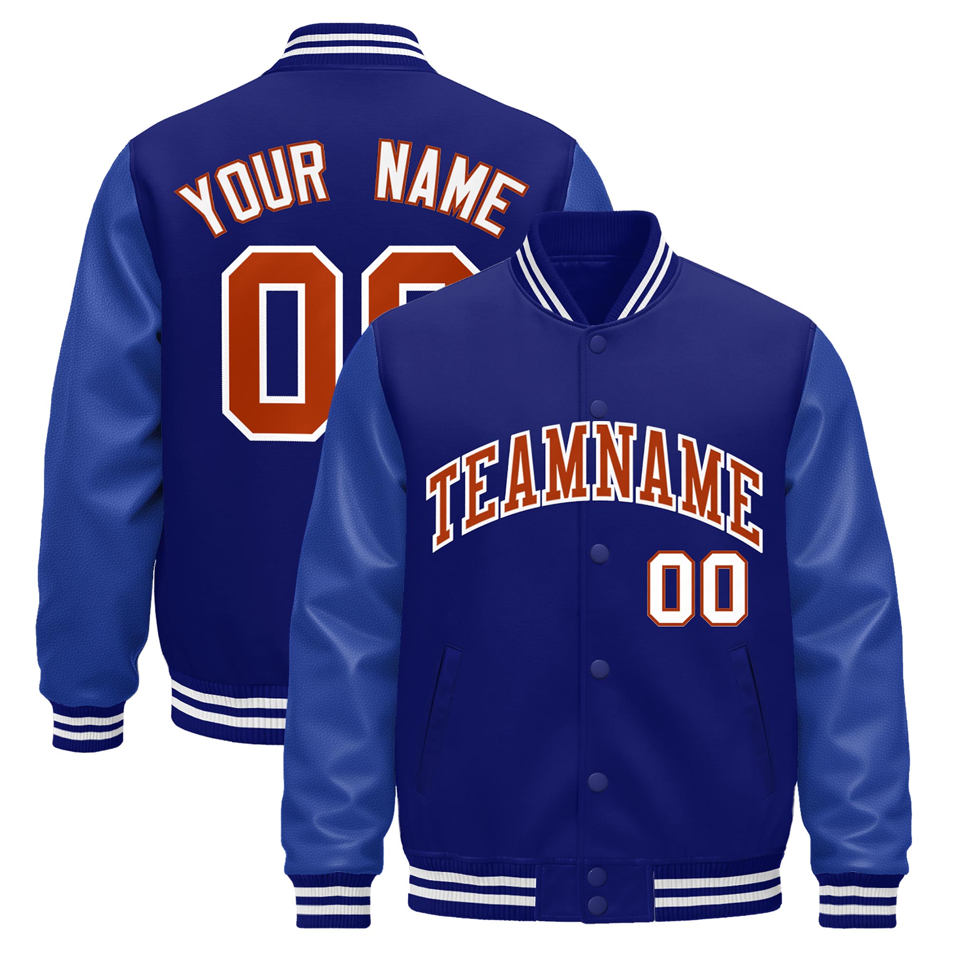 Custom Royal Blue White Classic Style Leather Sleeves Wrinkle-Resistant Jacket| KXKSHOP
