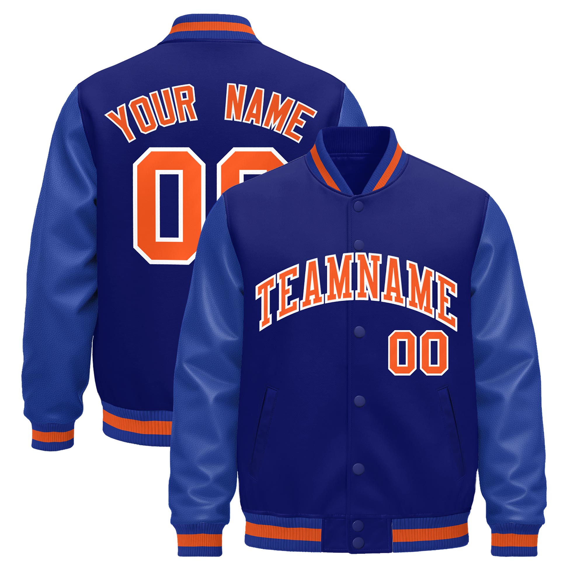 Custom Royal Blue White Classic Style Leather Sleeves Wrinkle-Resistant Jacket| KXKSHOP