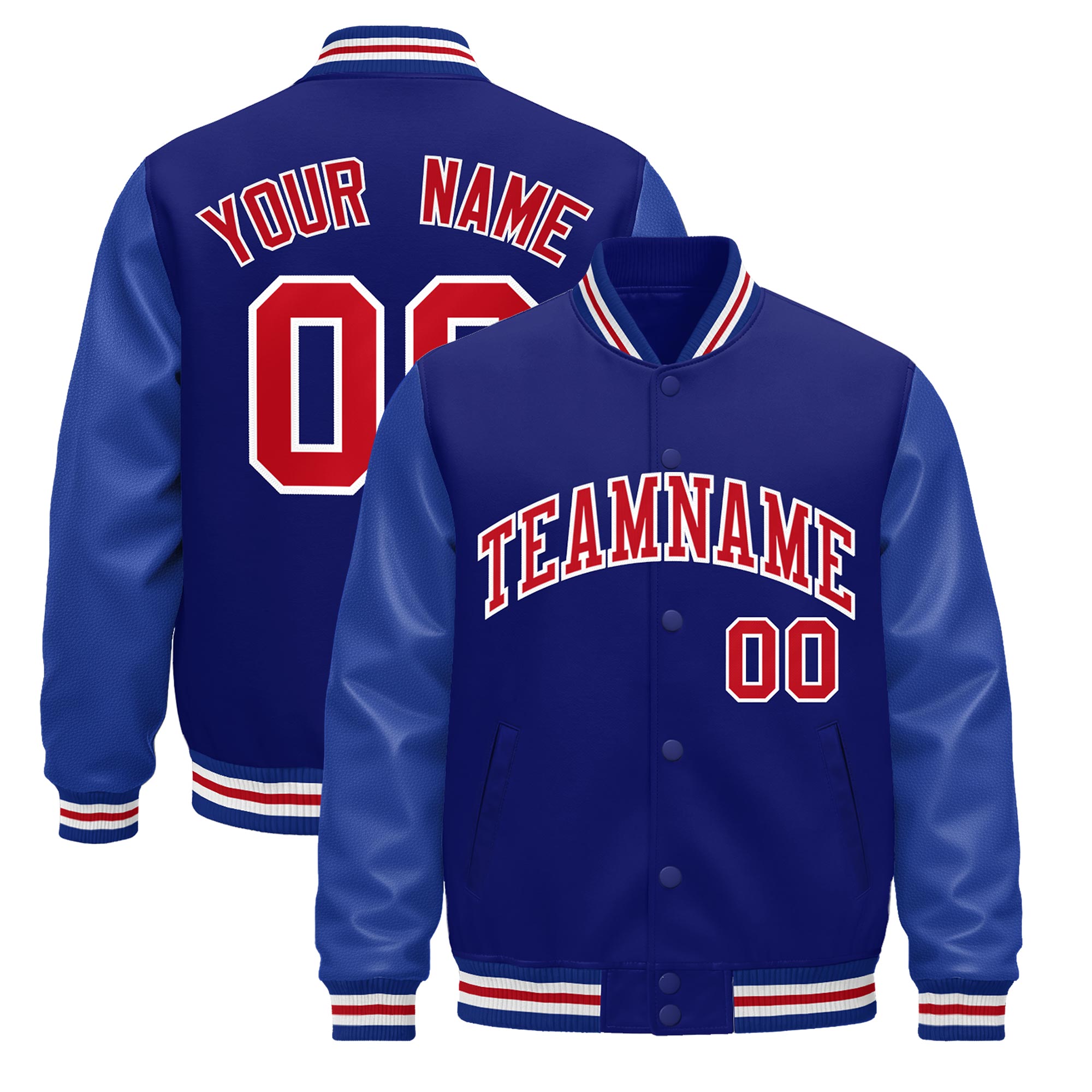 Custom Royal Blue red Classic Style Leather Sleeves Wrinkle-Resistant Jacket| KXKSHOP