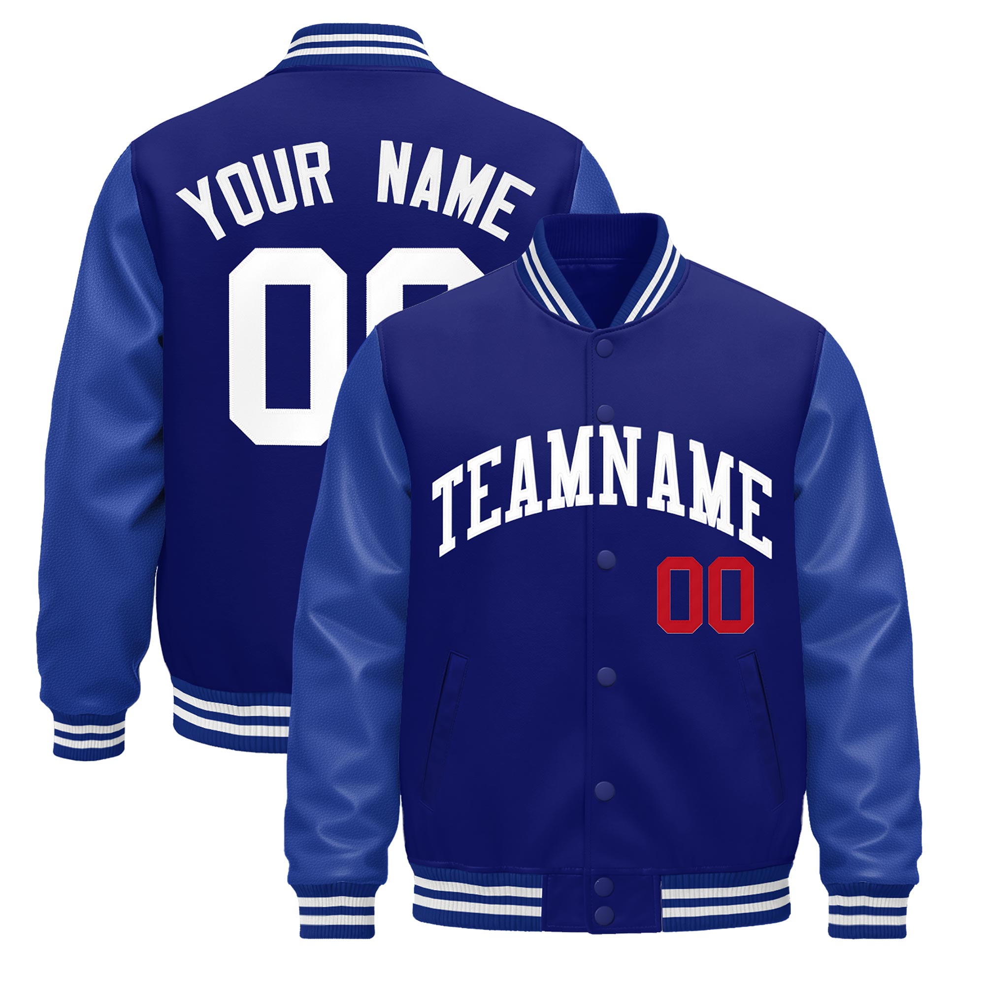 Custom Royal Blue White Classic Style Leather Sleeves Wrinkle-Resistant Jacket| KXKSHOP