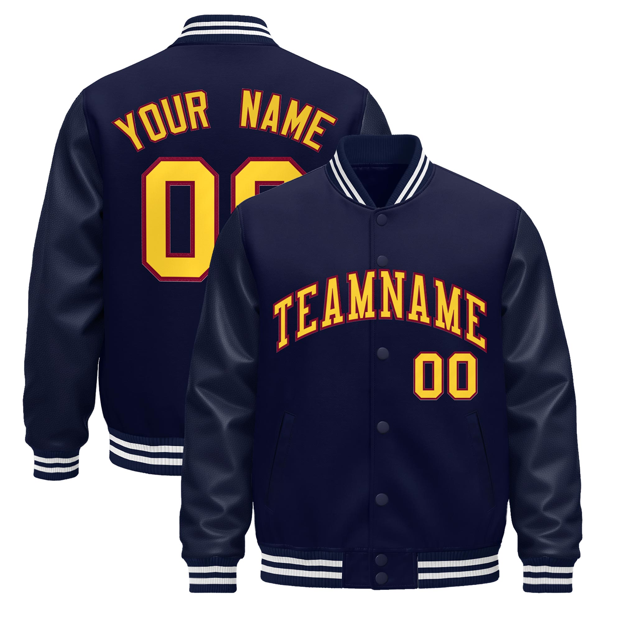 Custom Navy Burgundy Classic Style Leather Sleeves Wrinkle-Resistant Jacket| KXKSHOP
