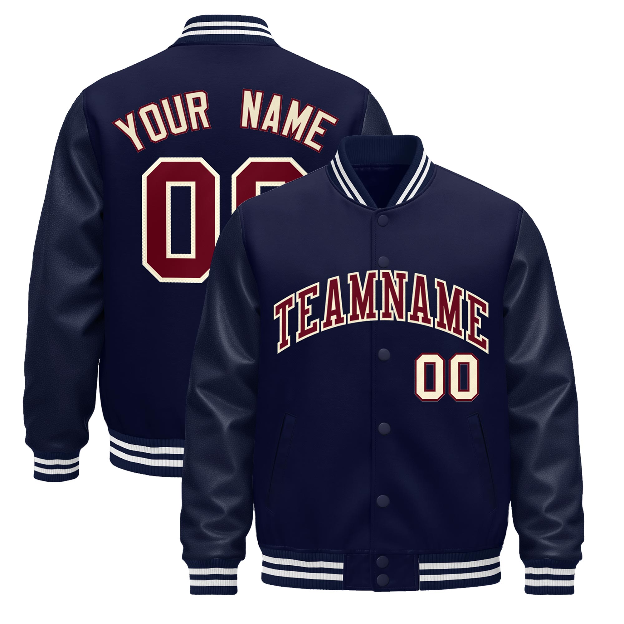Custom Navy Cream Classic Style Leather Sleeves Wrinkle-Resistant Jacket| KXKSHOP