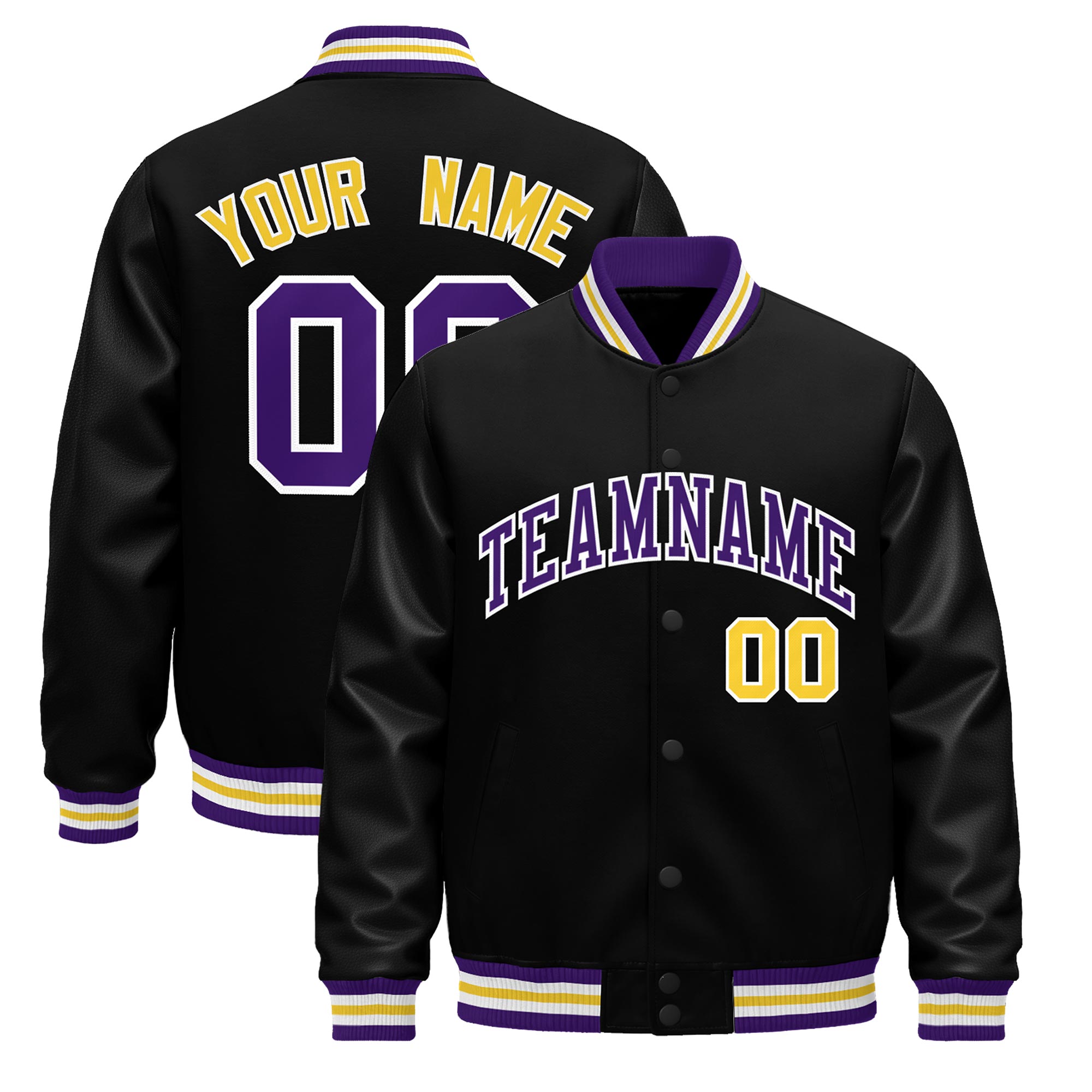 Custom Black Purple White Classic Style Leather Sleeves Wrinkle-Resistant Jacket| KXKSHOP