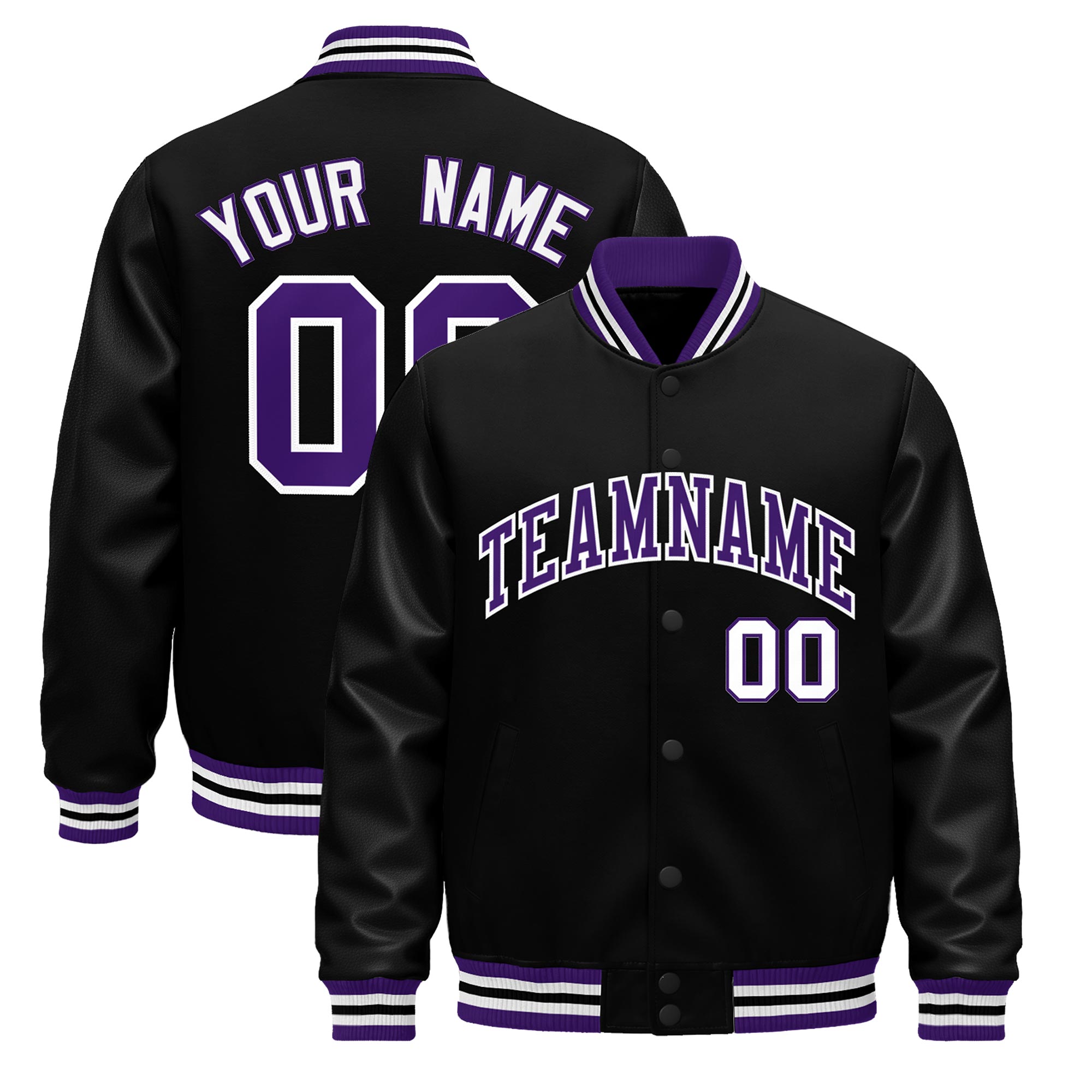 Custom Black Purple White Classic Style Leather Sleeves Wrinkle-Resistant Jacket| KXKSHOP
