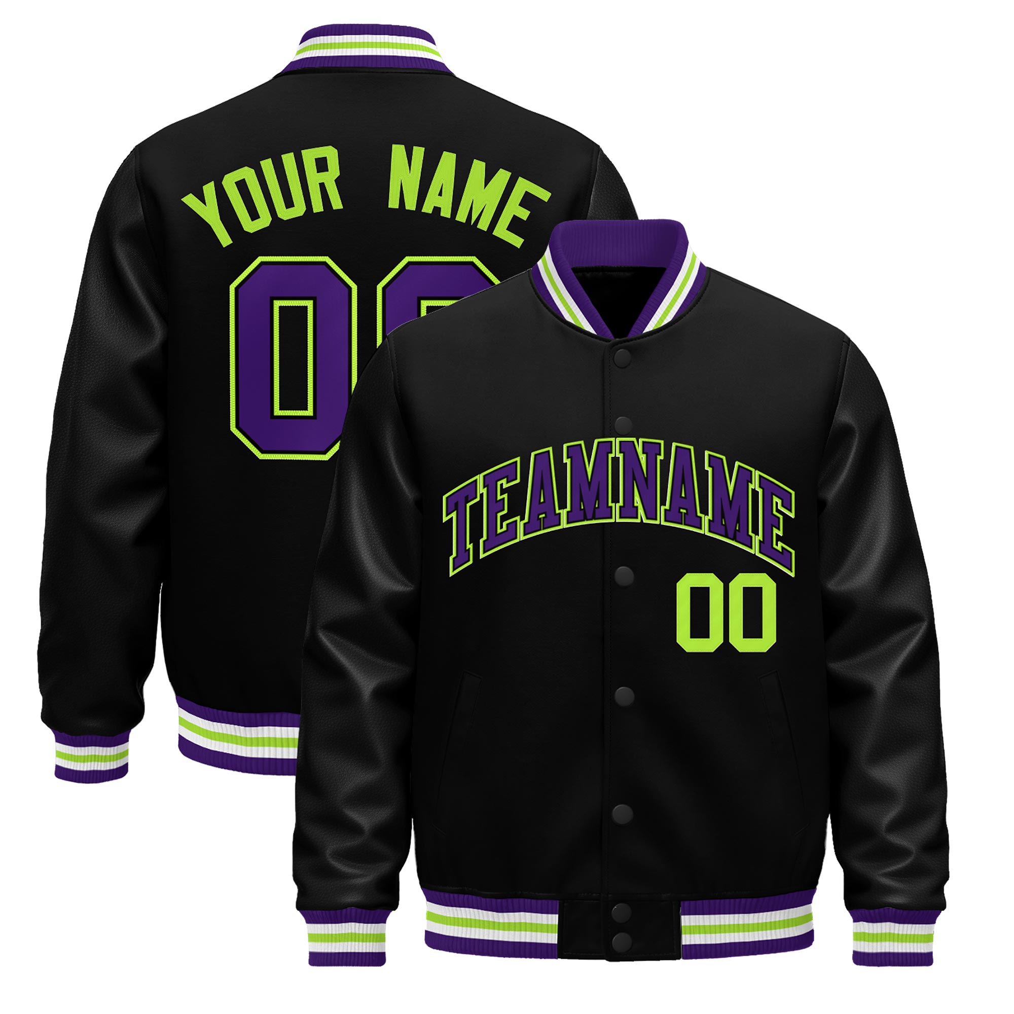 Custom Black Purple White Classic Style Leather Sleeves Wrinkle-Resistant Jacket| KXKSHOP