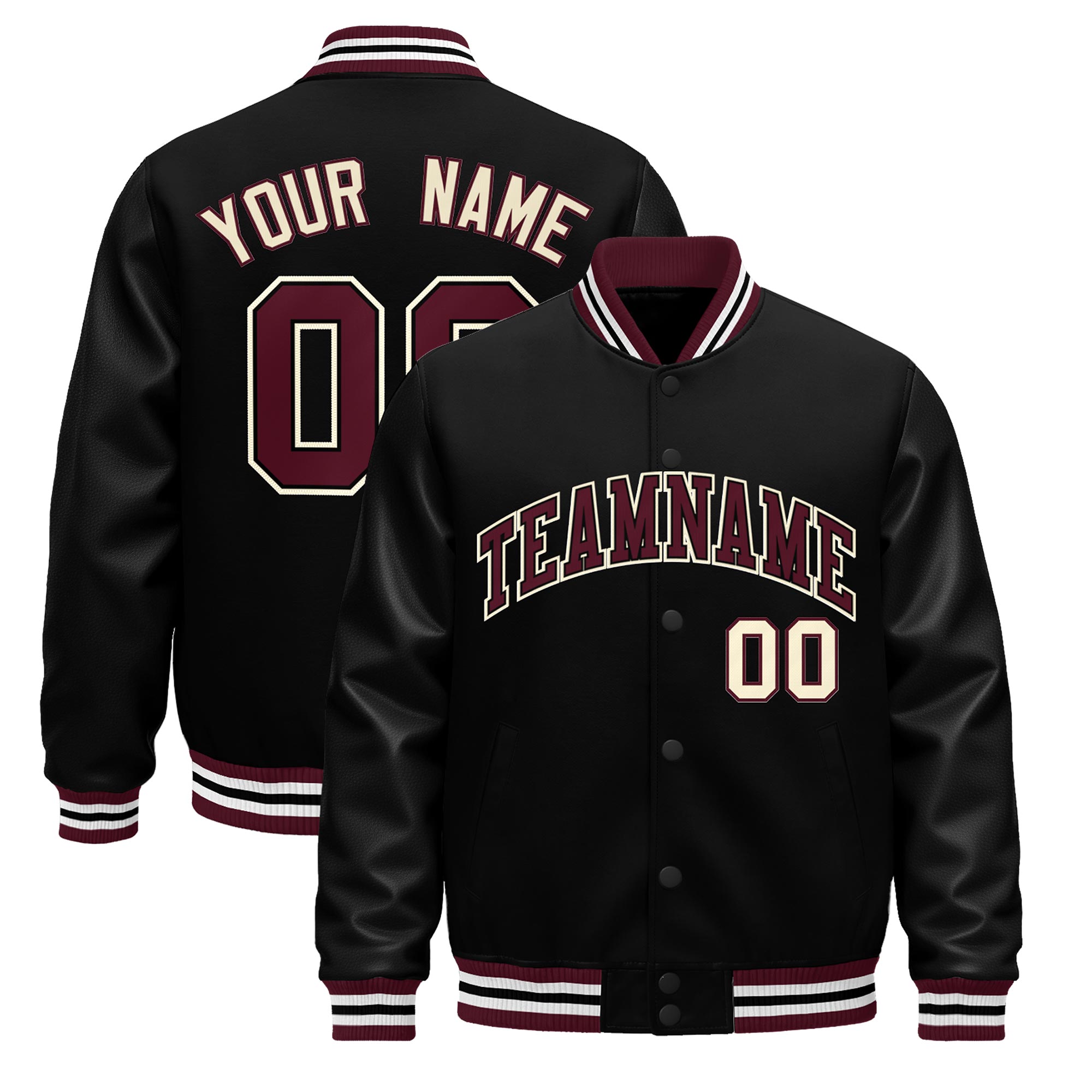 Custom Black Cream Classic Style Leather Sleeves Wrinkle-Resistant Jacket| KXKSHOP