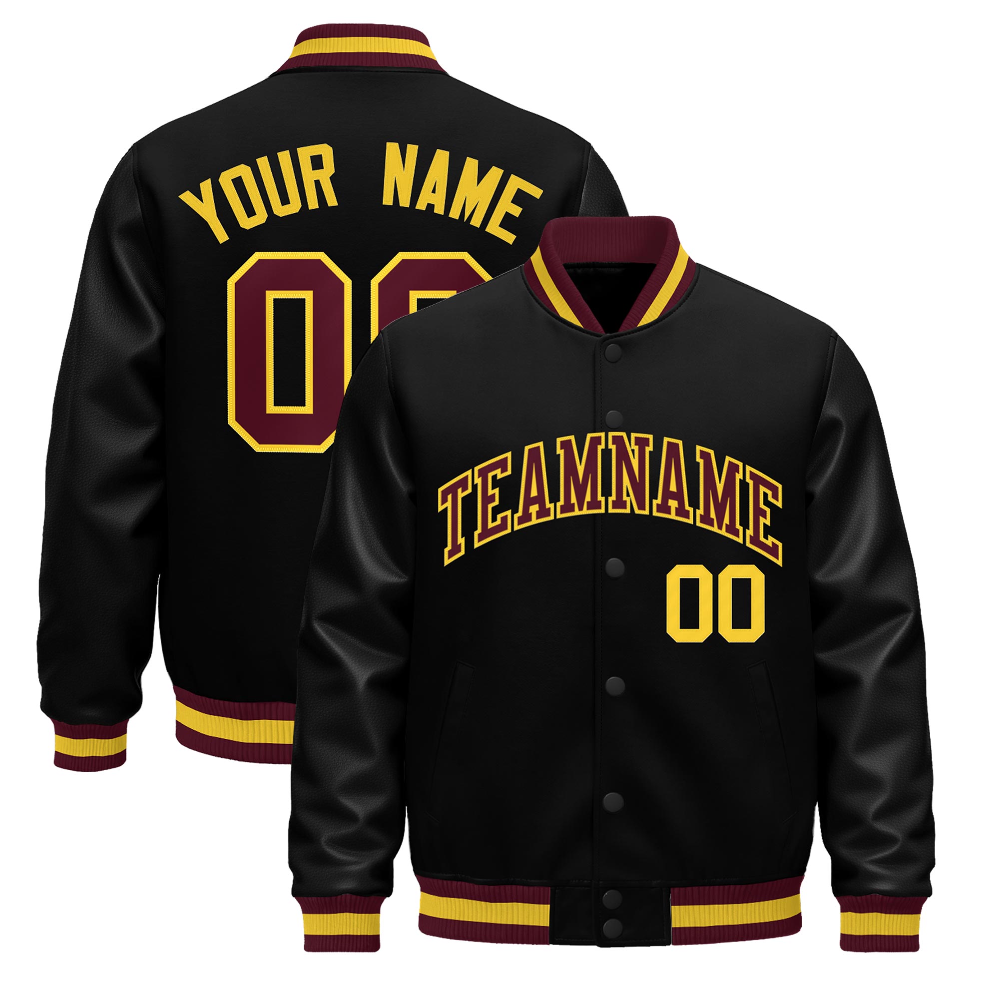 Custom Black yellow Classic Style Leather Sleeves Wrinkle-Resistant Jacket| KXKSHOP