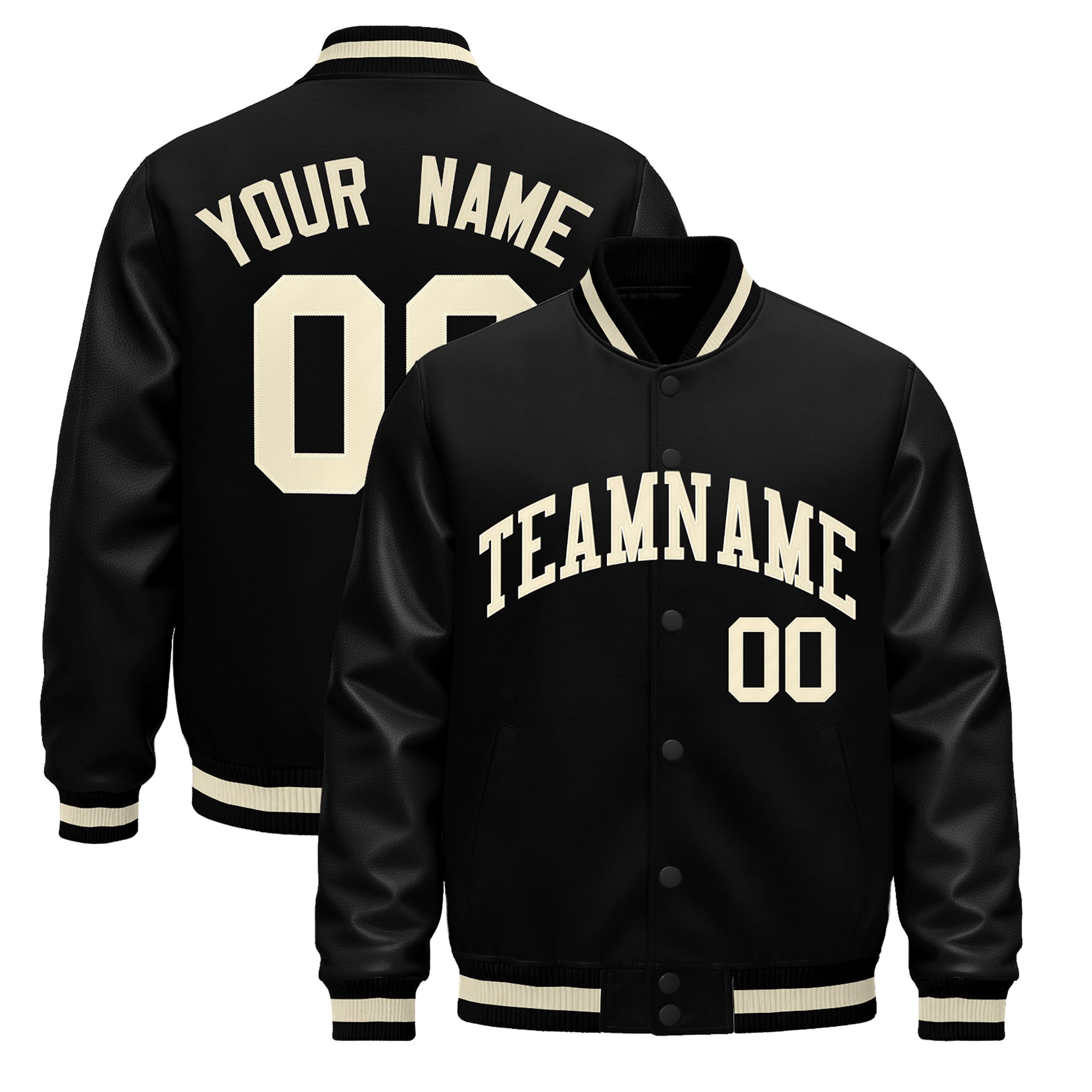 Custom Black Cream Classic Style Leather Sleeves Wrinkle-Resistant Jacket| KXKSHOP