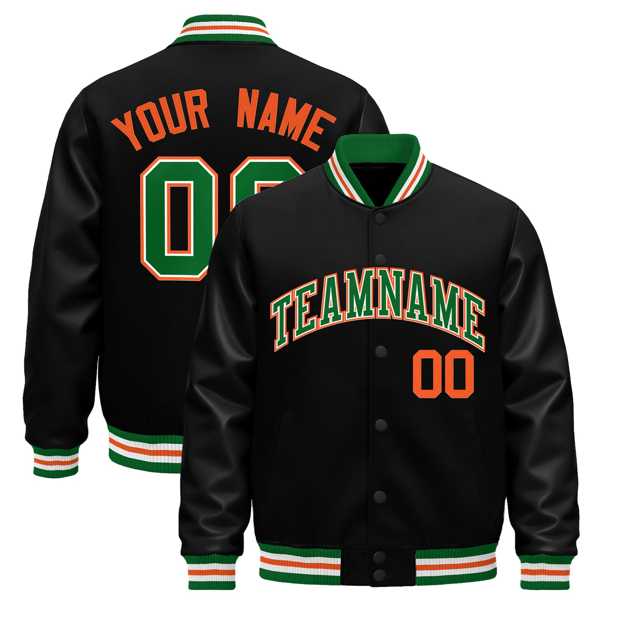 Custom Black Kelly Green White Classic Style Leather Sleeves Wrinkle-Resistant Jacket| KXKSHOP