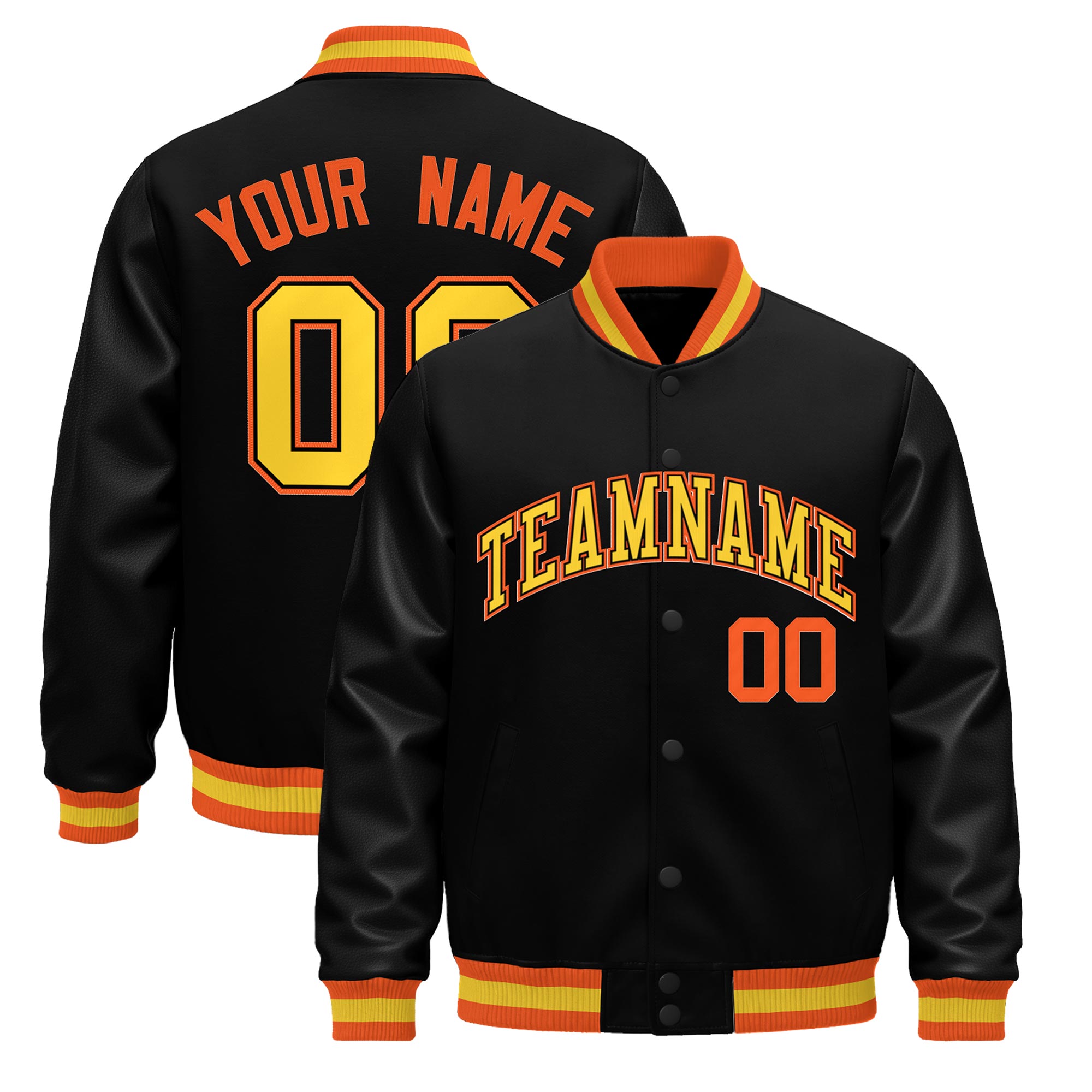 Custom Black Orange Gold Classic Style Leather Sleeves Wrinkle-Resistant Jacket| KXKSHOP
