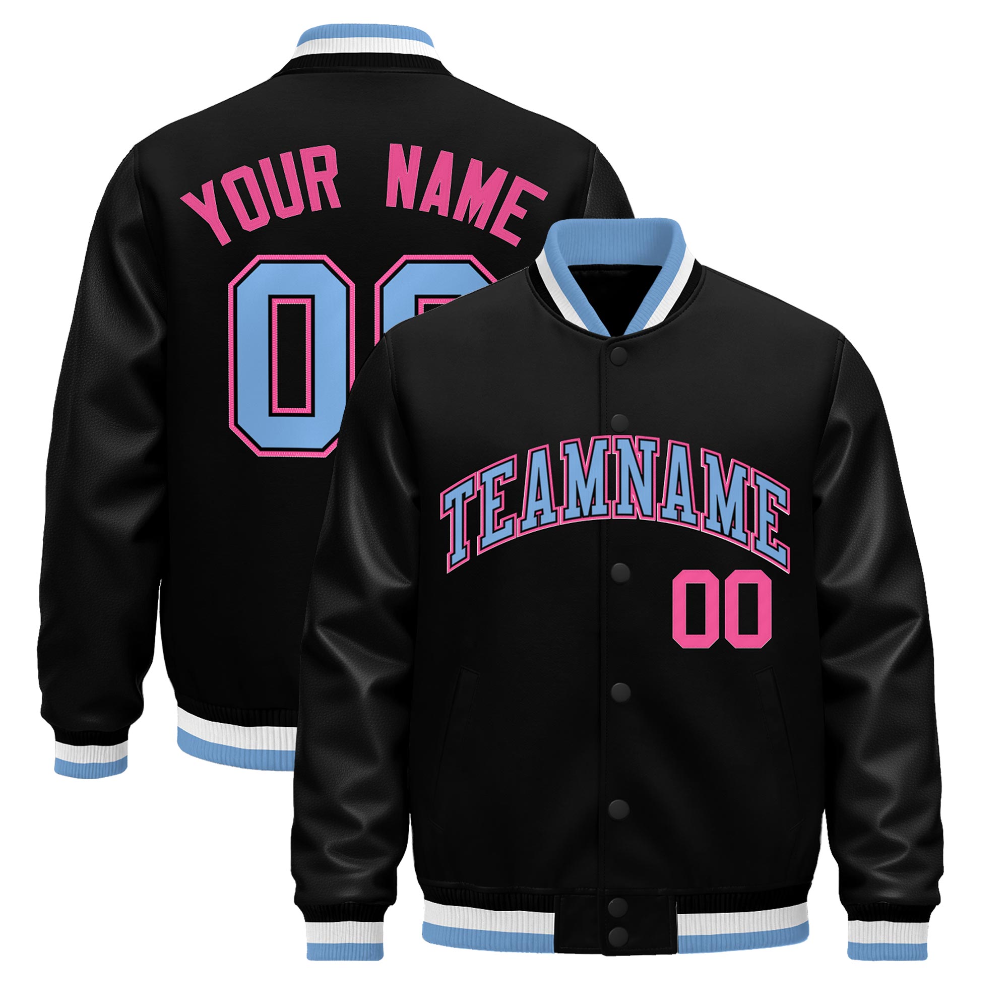 Custom Black Light Blue White Classic Style Leather Sleeves Wrinkle-Resistant Jacket| KXKSHOP