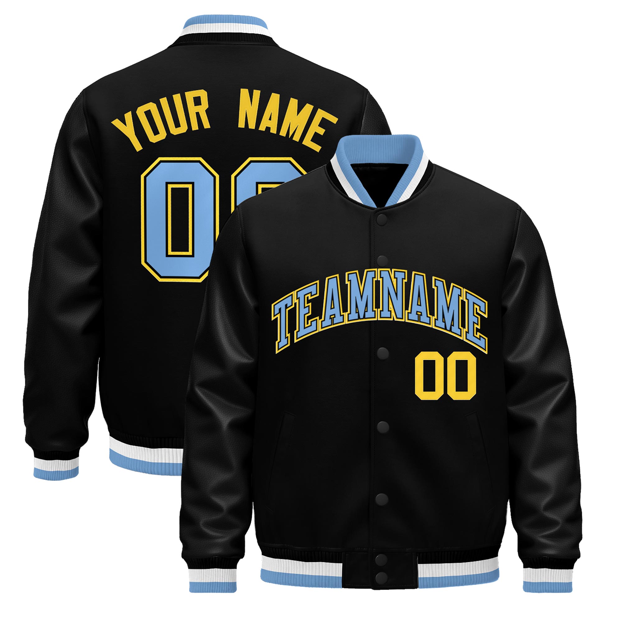 Custom Black Light Blue White Classic Style Leather Sleeves Wrinkle-Resistant Jacket| KXKSHOP