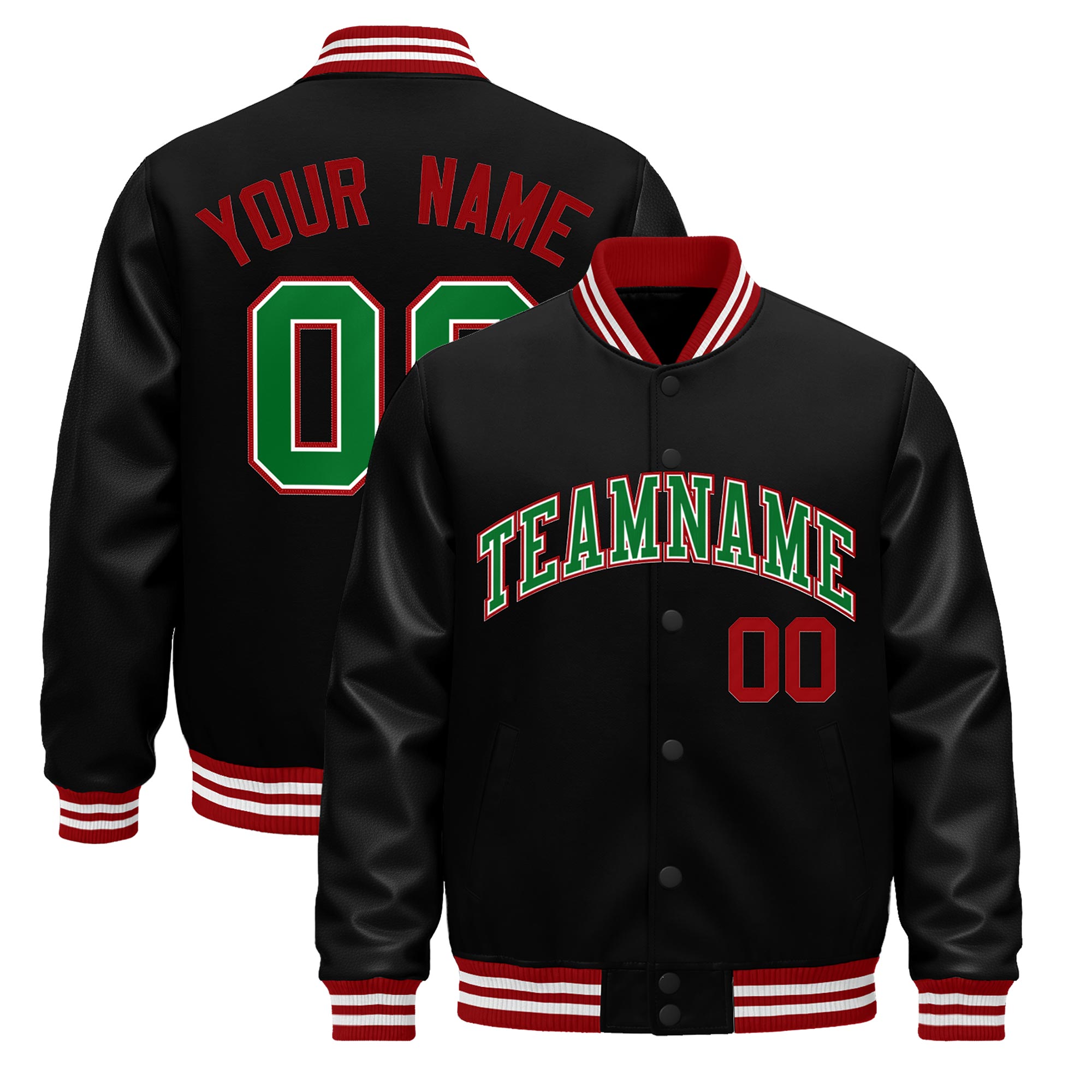 Custom Black Red White Classic Style Leather Sleeves Wrinkle-Resistant Jacket| KXKSHOP