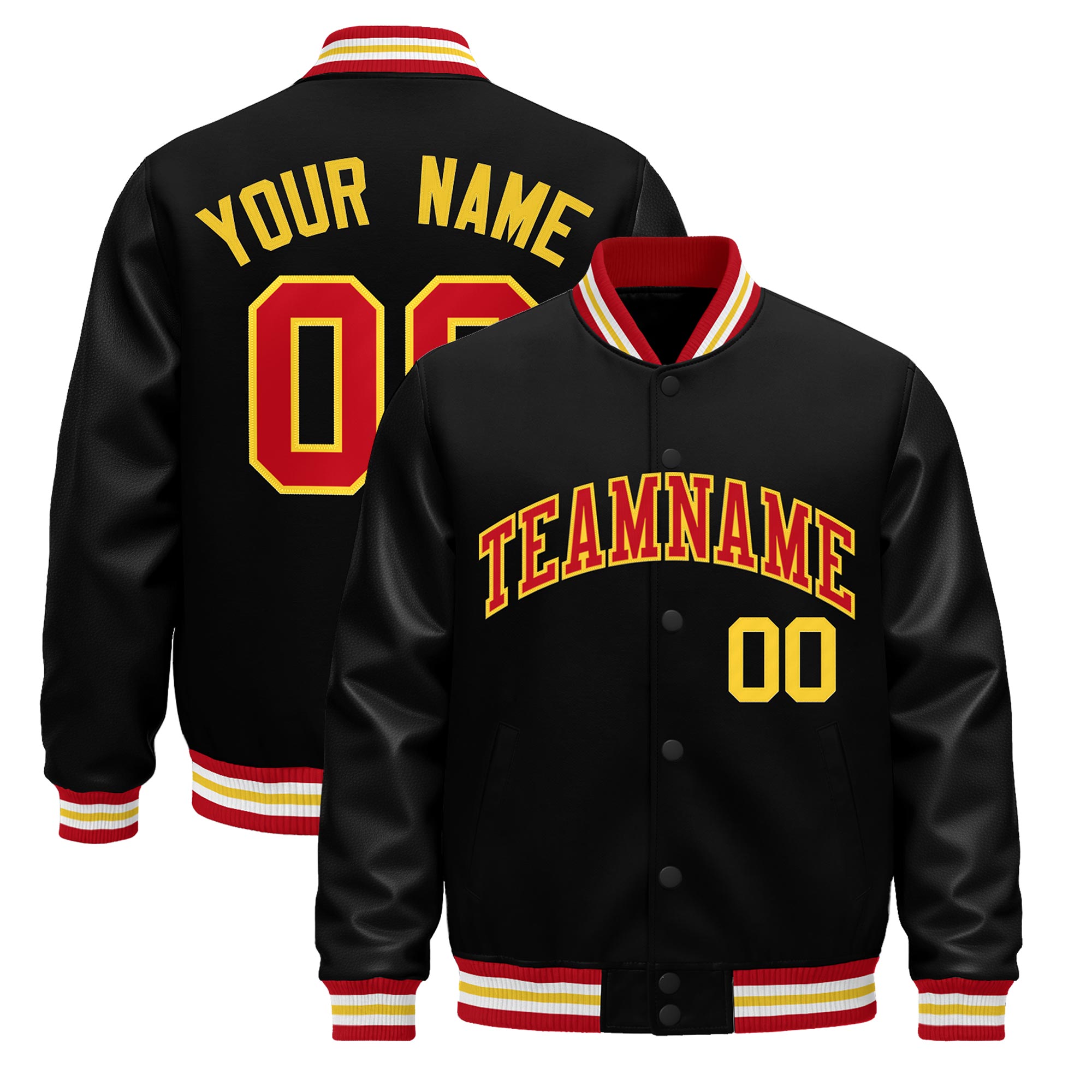 Custom Black Red White Classic Style Leather Sleeves Wrinkle-Resistant Jacket| KXKSHOP