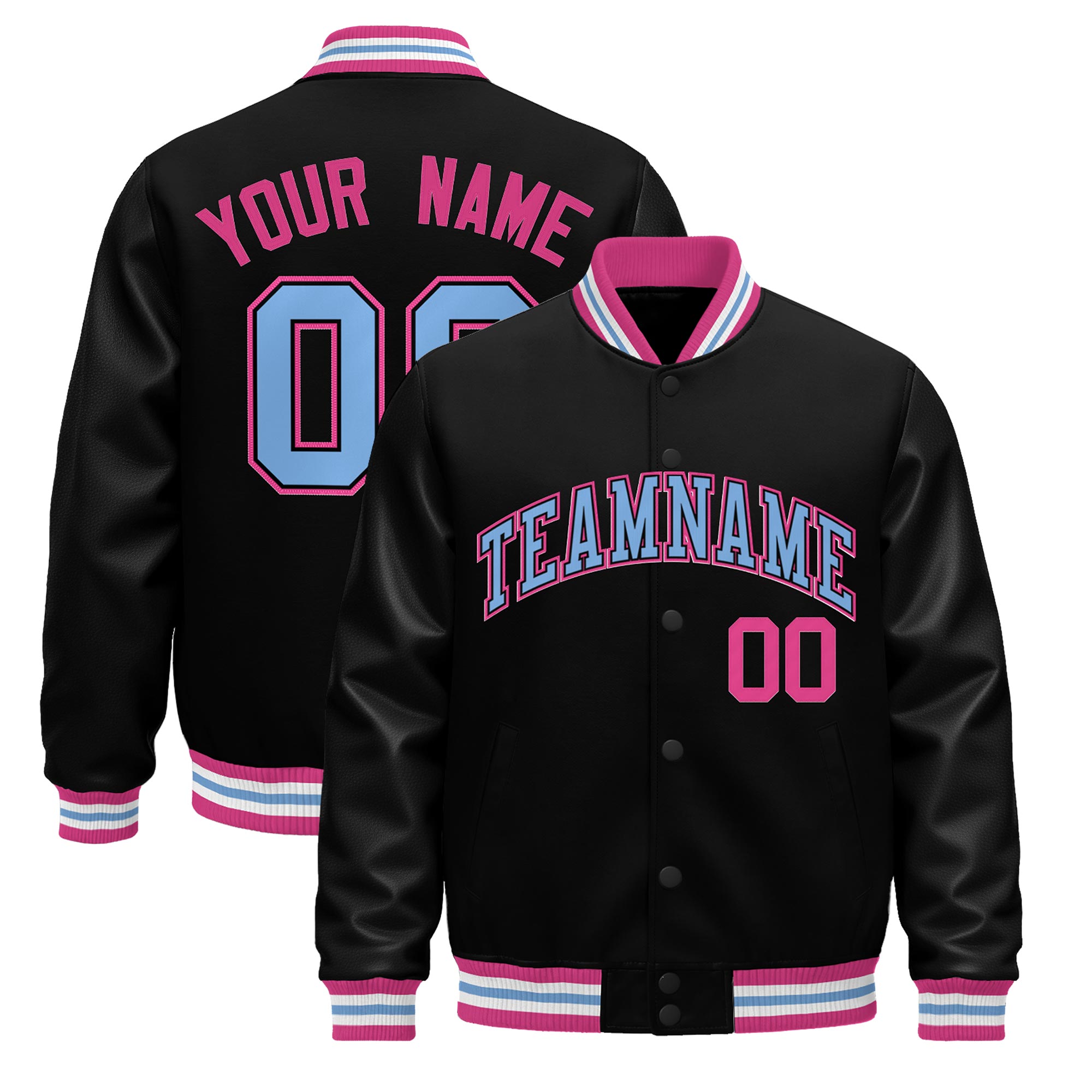 Custom Black Pink White Classic Style Leather Sleeves Wrinkle-Resistant Jacket| KXKSHOP