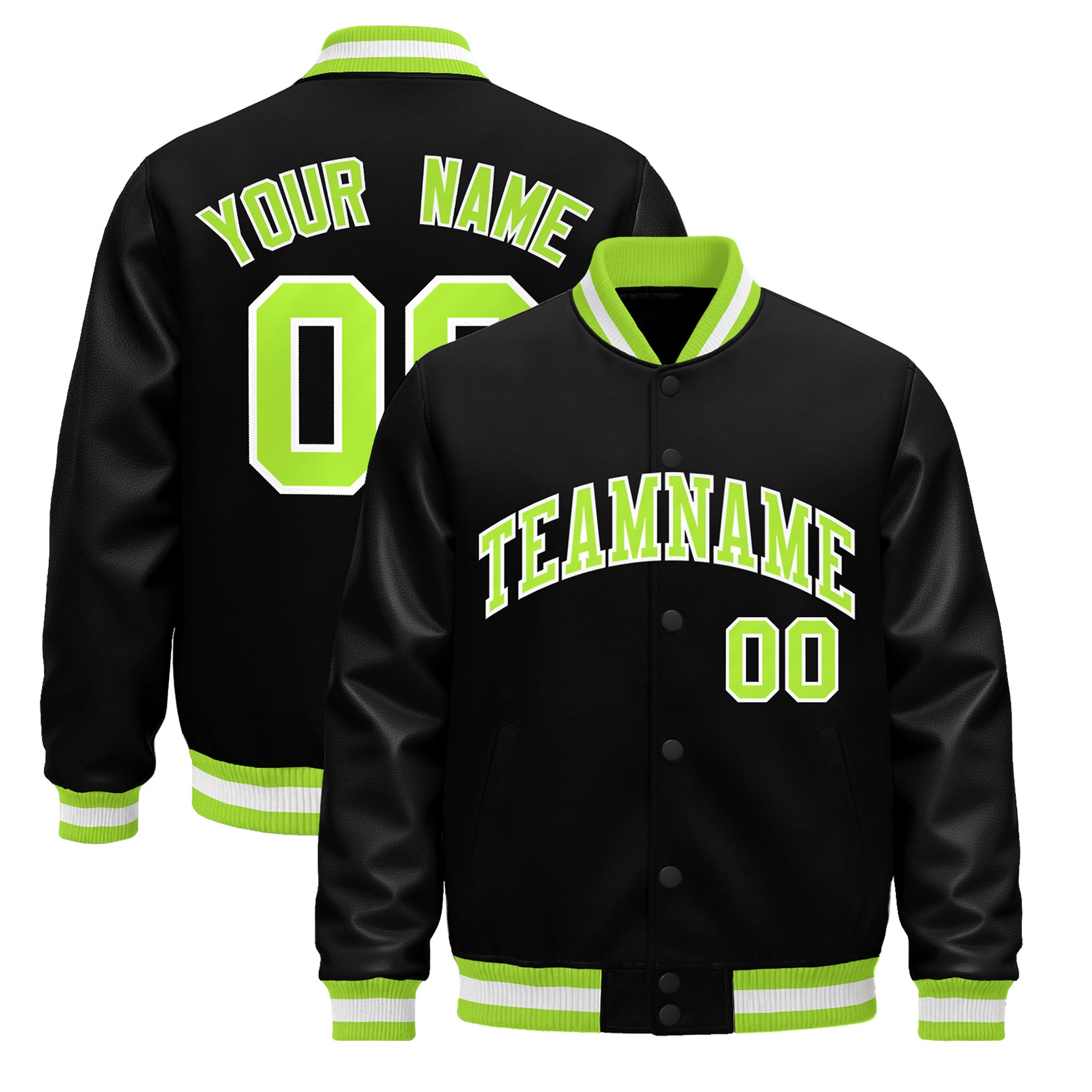 Custom Black Neon Green White Classic Style Leather Sleeves Wrinkle-Resistant Jacket| KXKSHOP