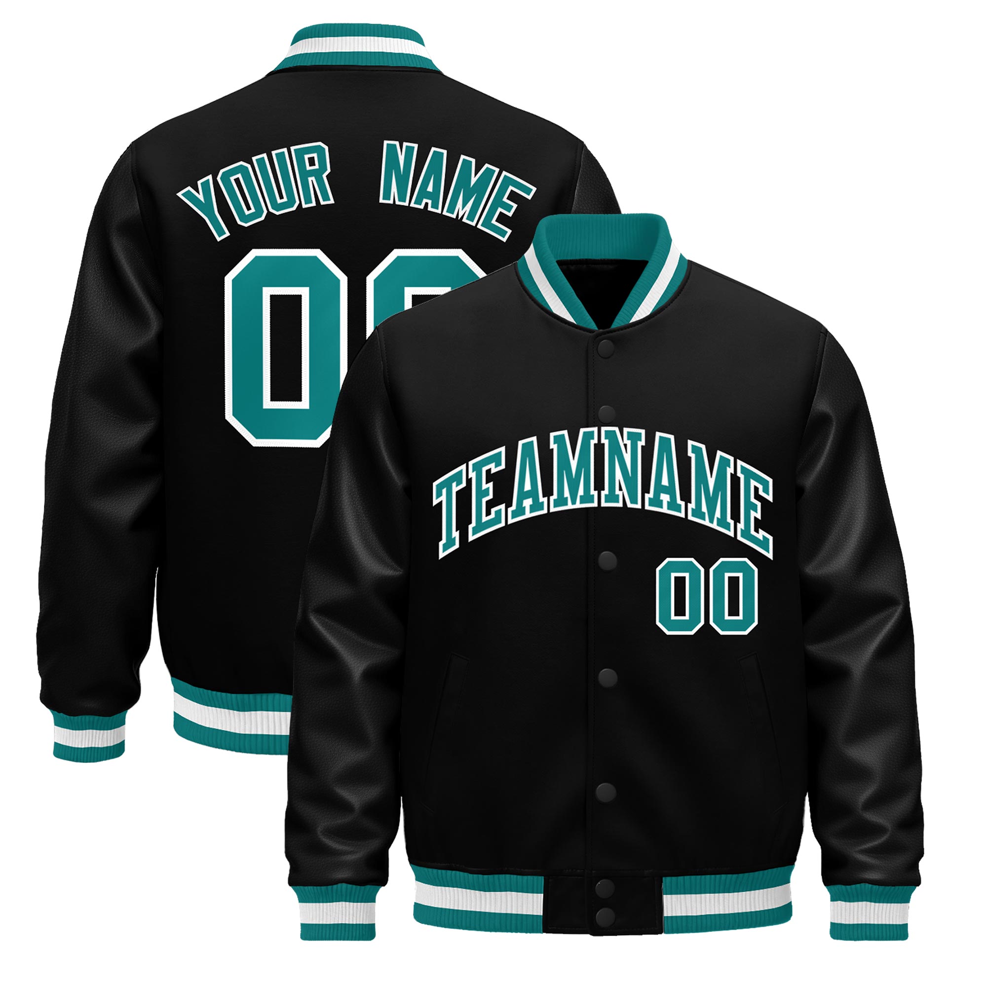 Custom Black Aqua White Classic Style Leather Sleeves Wrinkle-Resistant Jacket| KXKSHOP