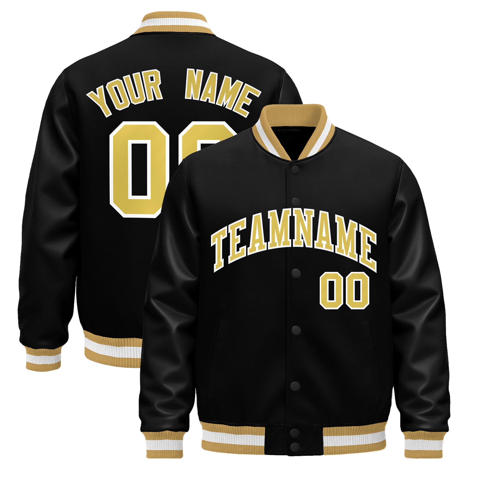 Custom Black Old Gold White Classic Style Leather Sleeves Wrinkle-Resistant Jacket| KXKSHOP