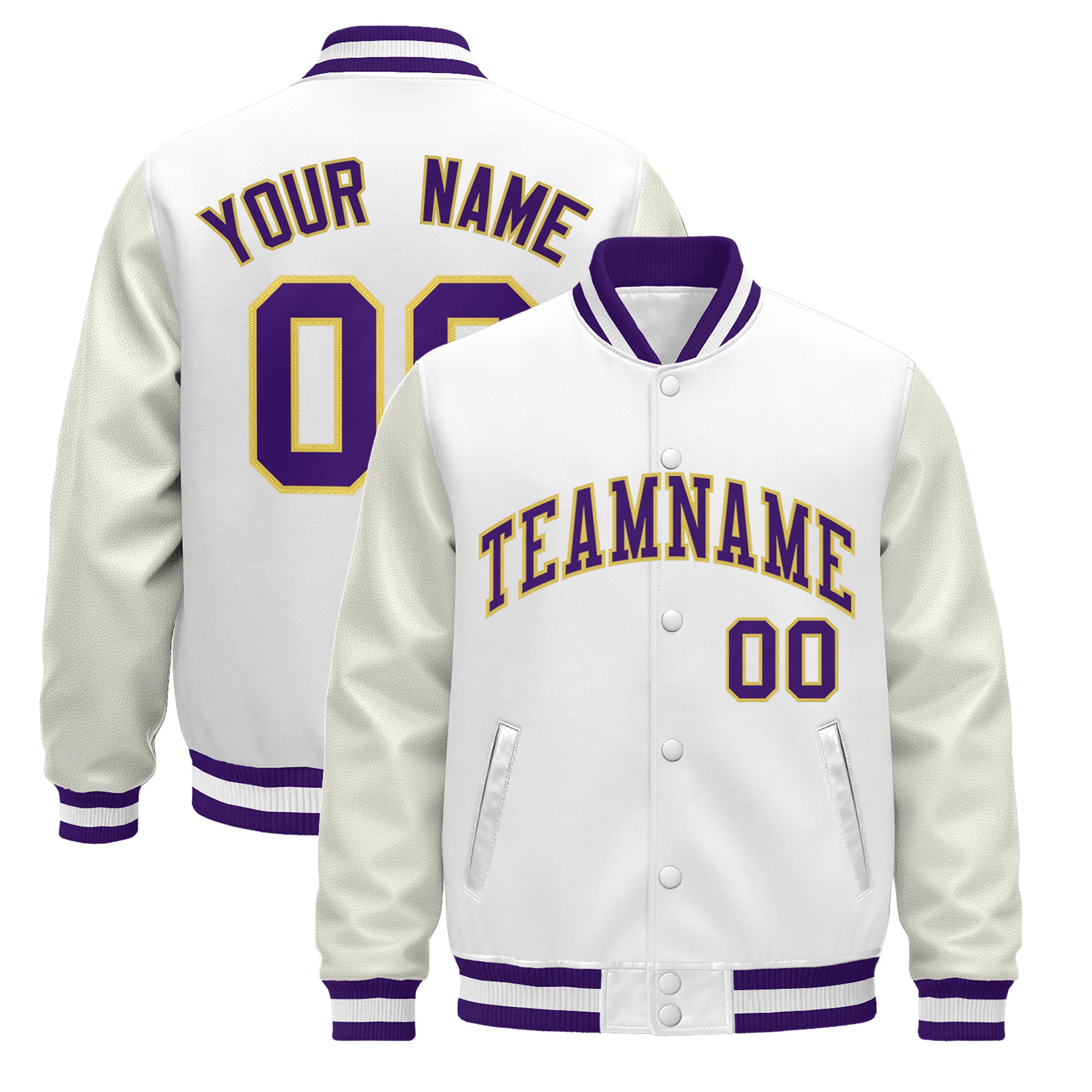 Custom White Purple Classic Style Leather Sleeves Wrinkle-Resistant Jacket| KXKSHOP