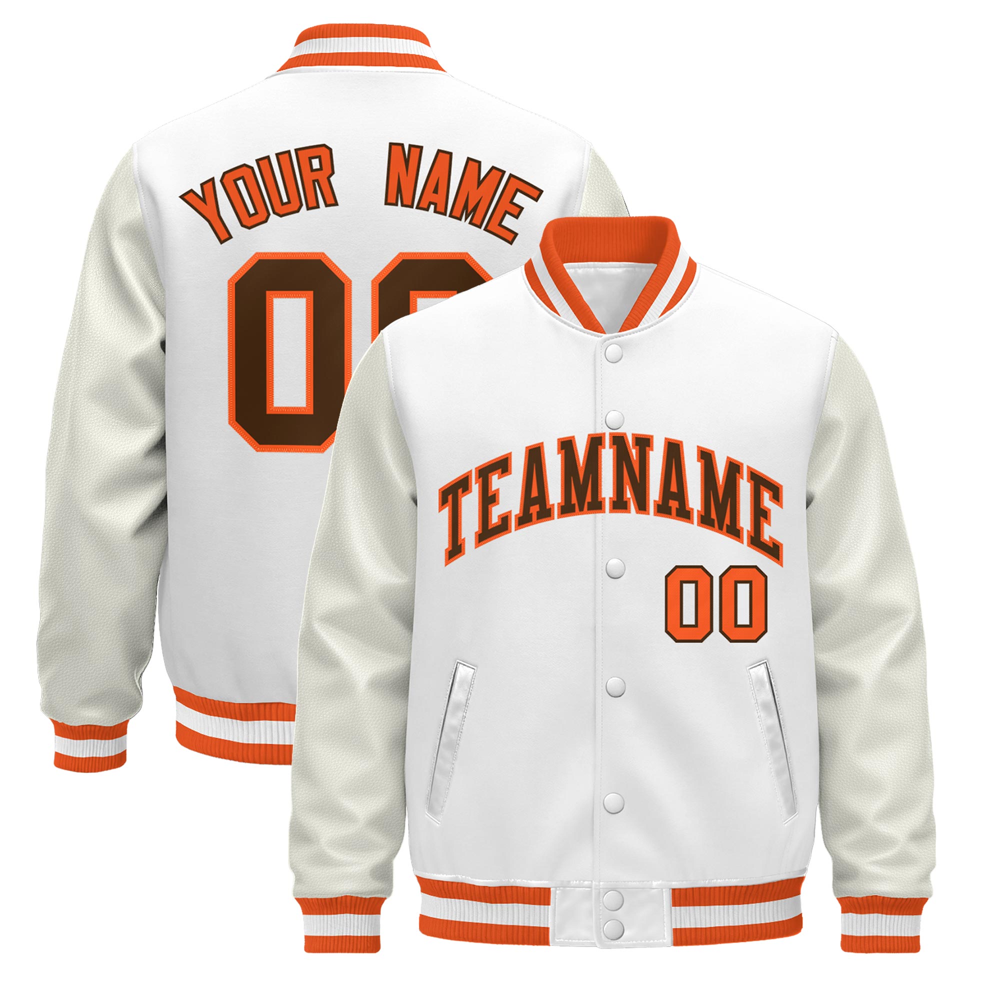 Custom White Orange Classic Style Leather Sleeves Wrinkle-Resistant Jacket| KXKSHOP