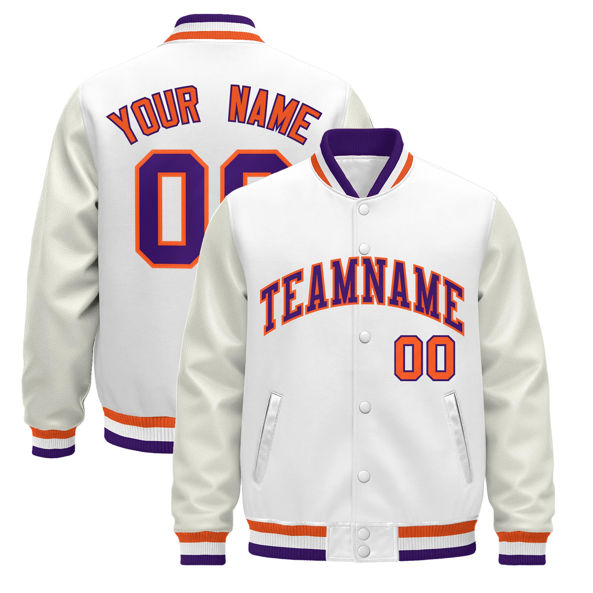Custom White Purple Orange Classic Style Leather Sleeves Wrinkle-Resistant Jacket| KXKSHOP