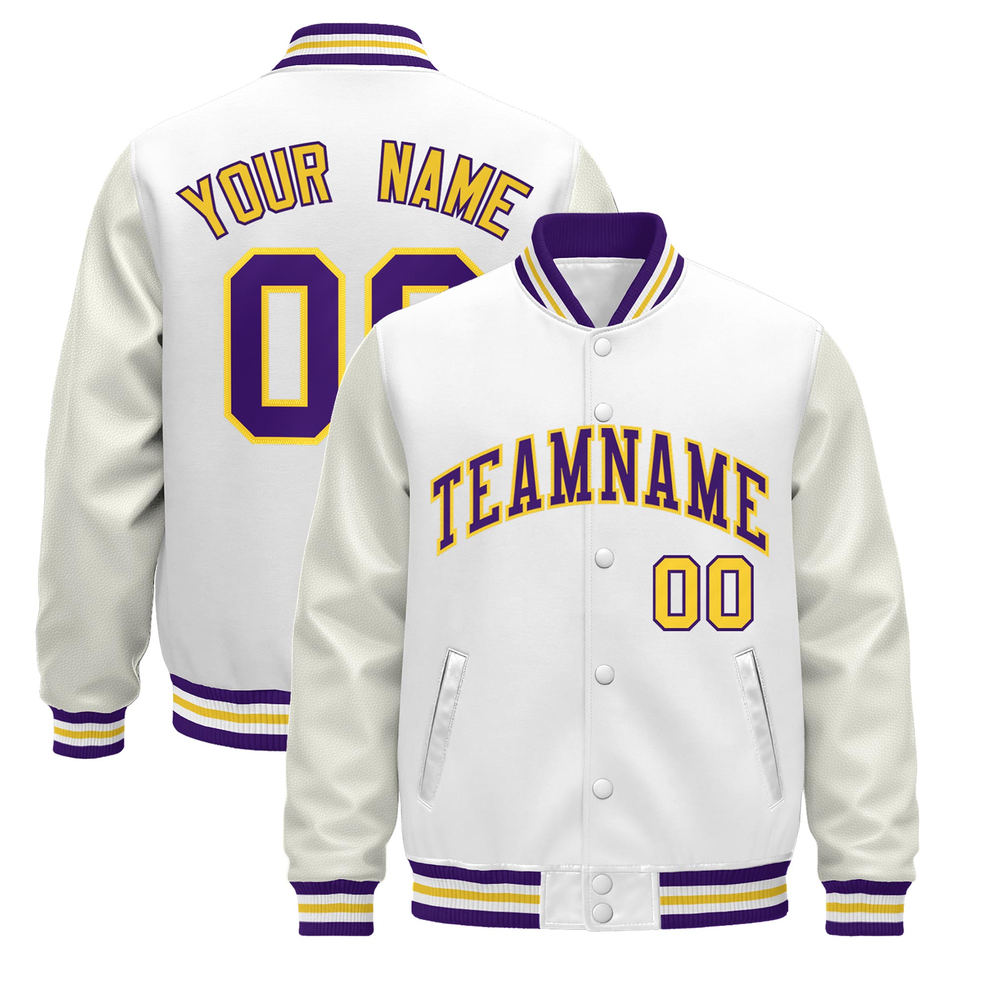 Custom White Purple Gold Classic Style Leather Sleeves Wrinkle-Resistant Jacket| KXKSHOP