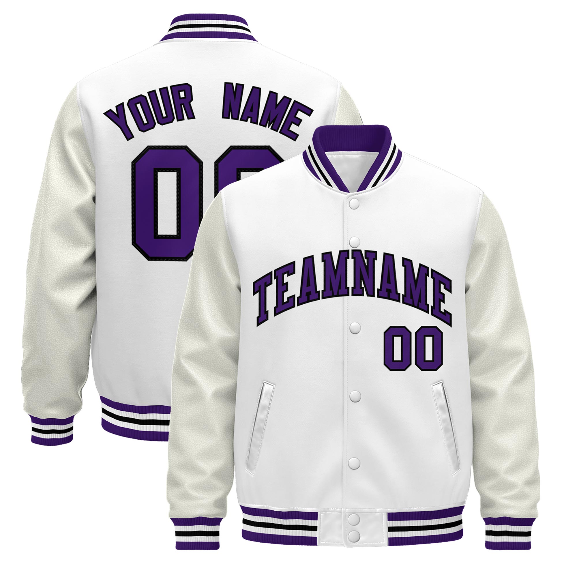 Custom White Purple Black Classic Style Leather Sleeves Wrinkle-Resistant Jacket| KXKSHOP