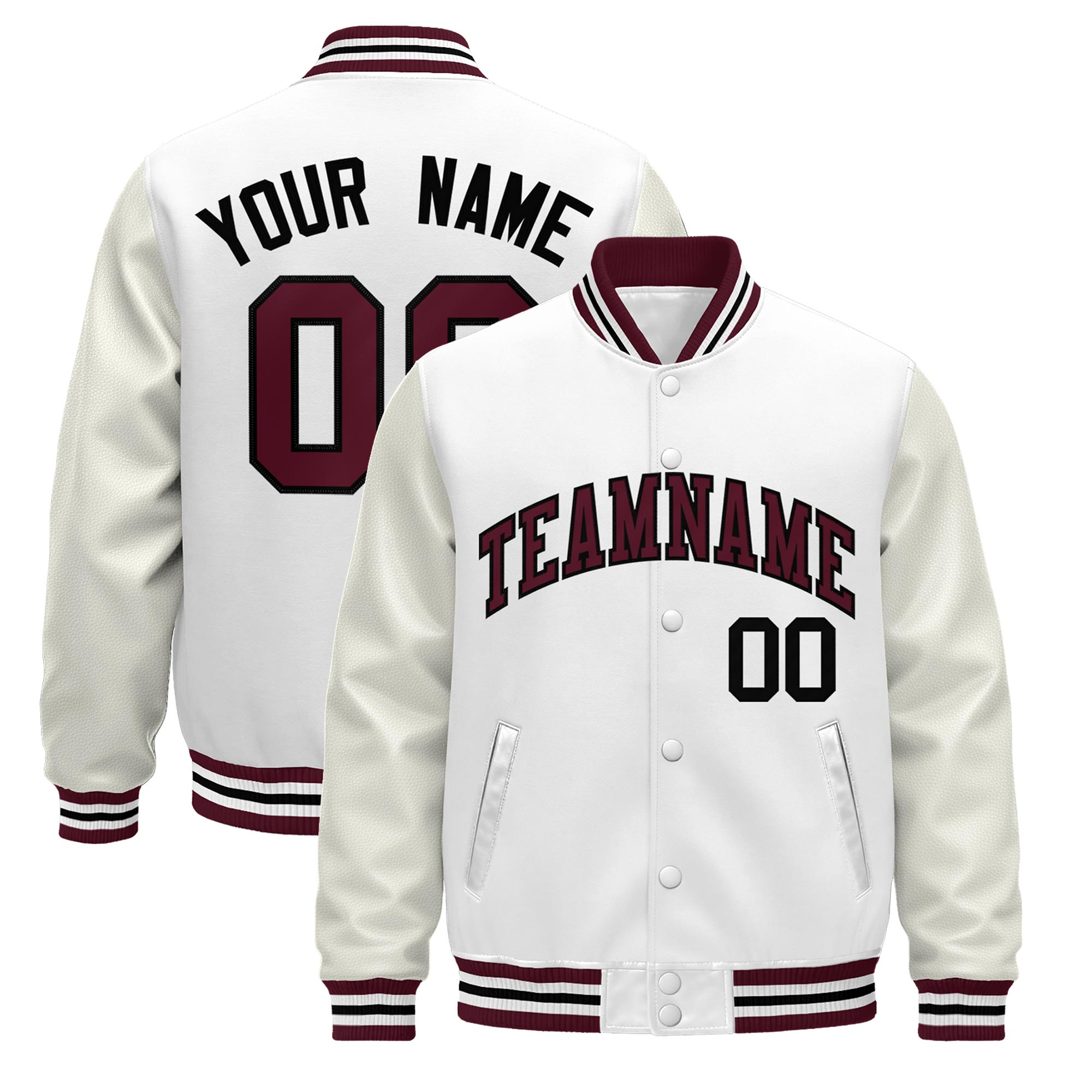 Custom White Crimson Black Classic Style Leather Sleeves Wrinkle-Resistant Jacket| KXKSHOP