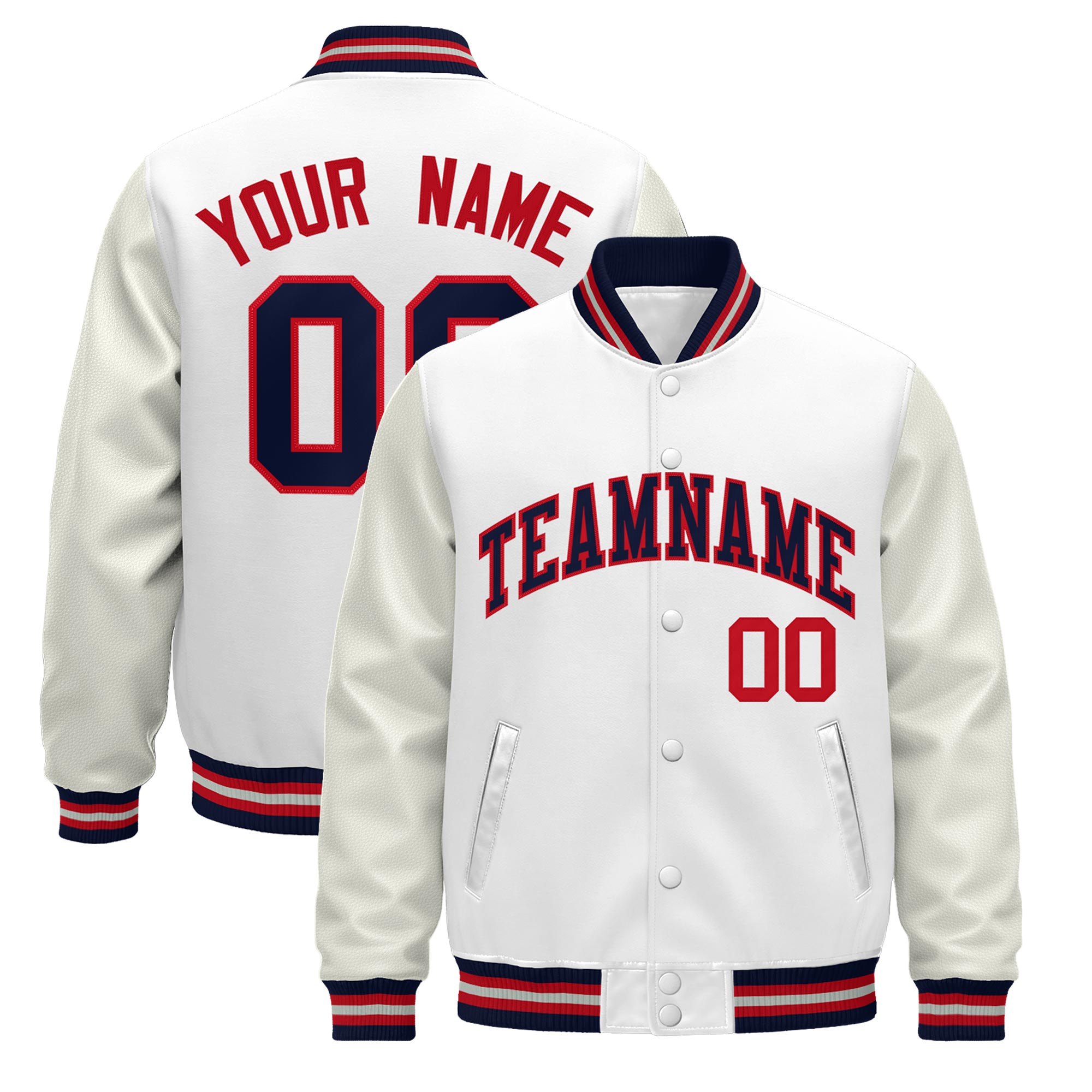 Custom White Navy Red Classic Style Leather Sleeves Wrinkle-Resistant Jacket| KXKSHOP