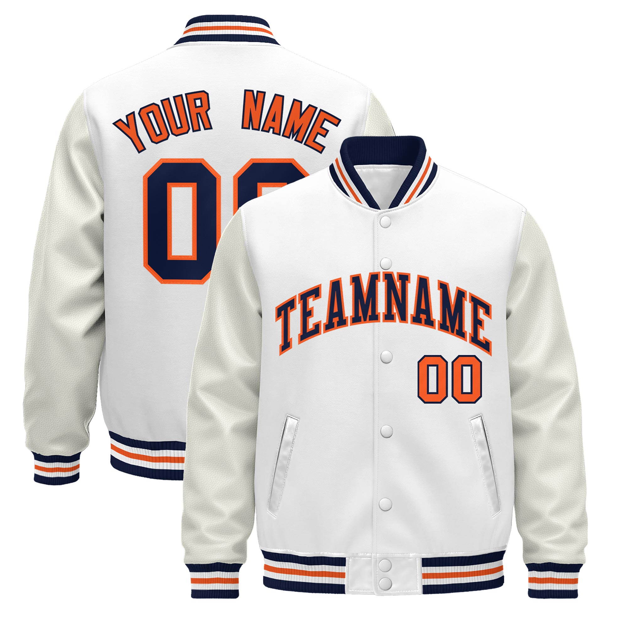 Custom White Navy Orange Classic Style Leather Sleeves Wrinkle-Resistant Jacket| KXKSHOP