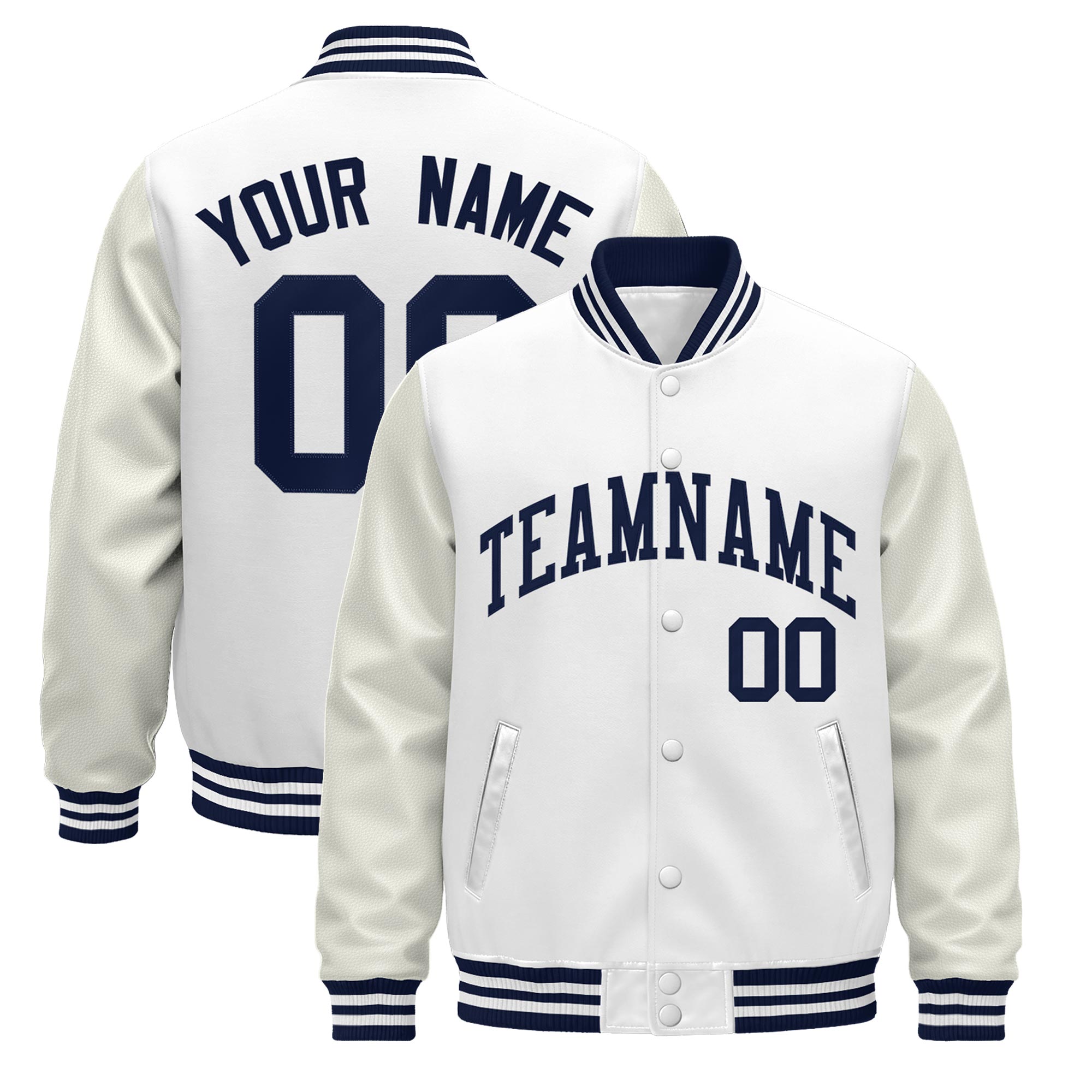 Custom White Navy Classic Style Leather Sleeves Wrinkle-Resistant Jacket| KXKSHOP