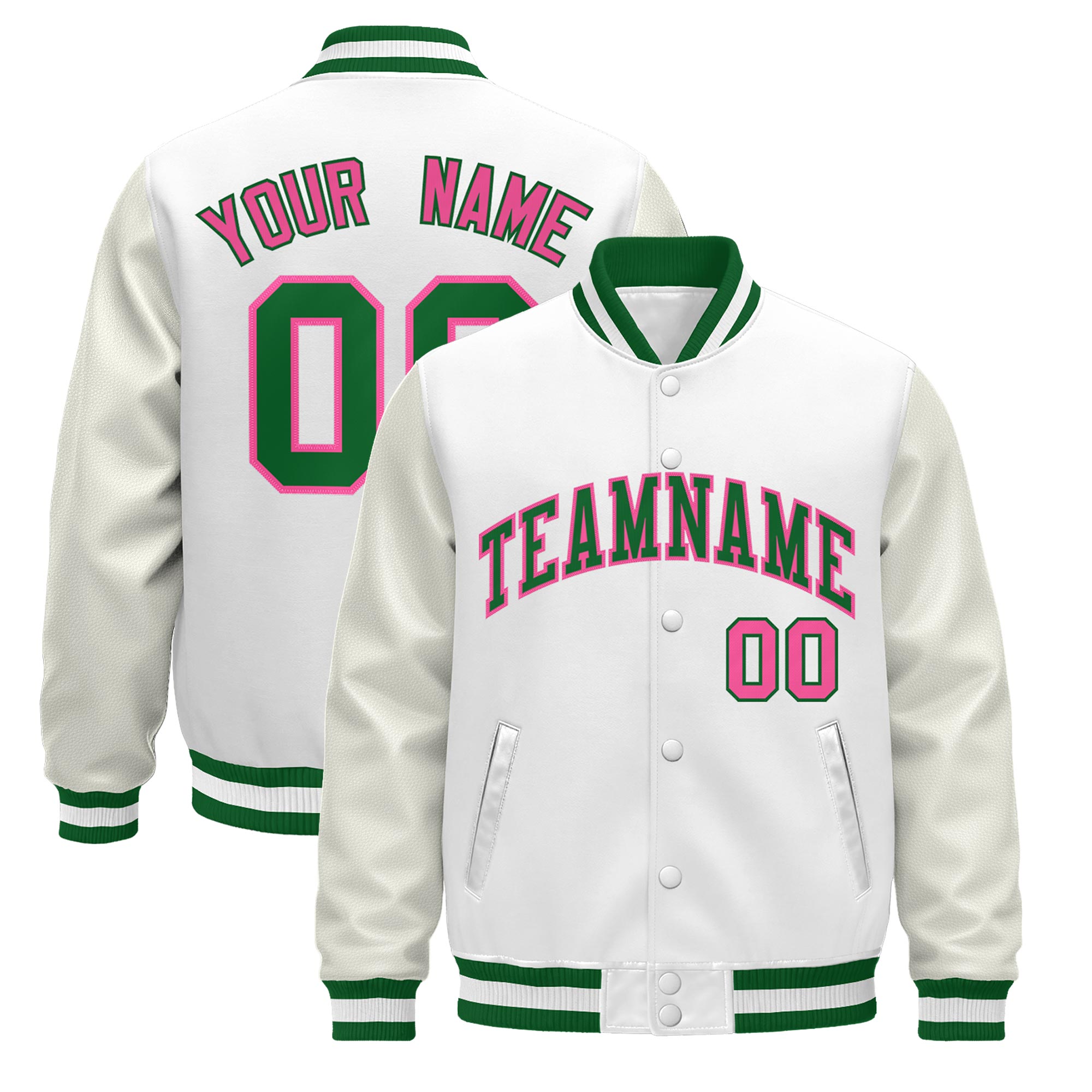 Custom White Kelly Green Classic Style Leather Sleeves Wrinkle-Resistant Jacket| KXKSHOP
