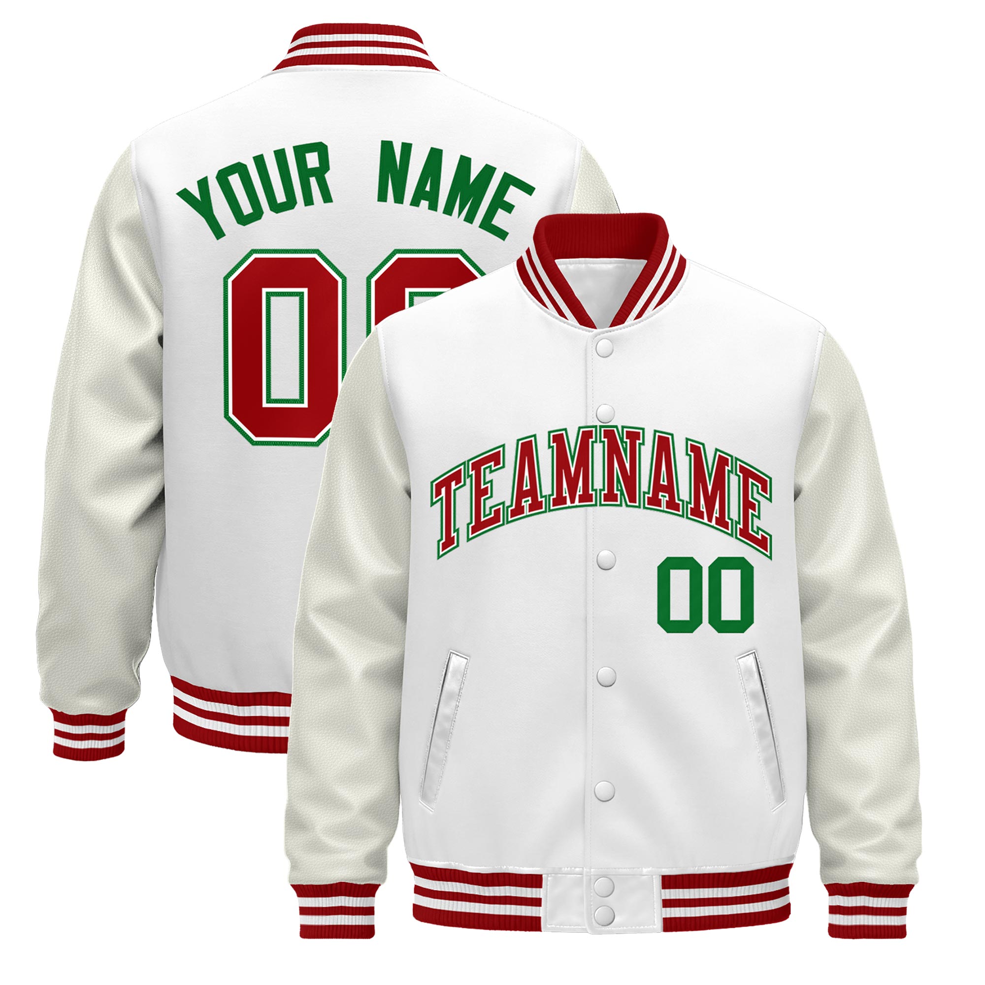 Custom White Red Classic Style Leather Sleeves Wrinkle-Resistant Jacket| KXKSHOP