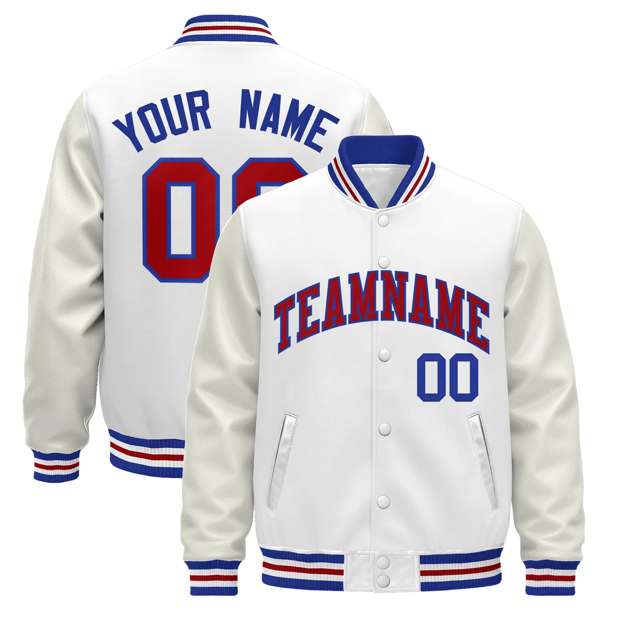 Custom White Royal Blue Red Classic Style Leather Sleeves Wrinkle-Resistant Jacket| KXKSHOP