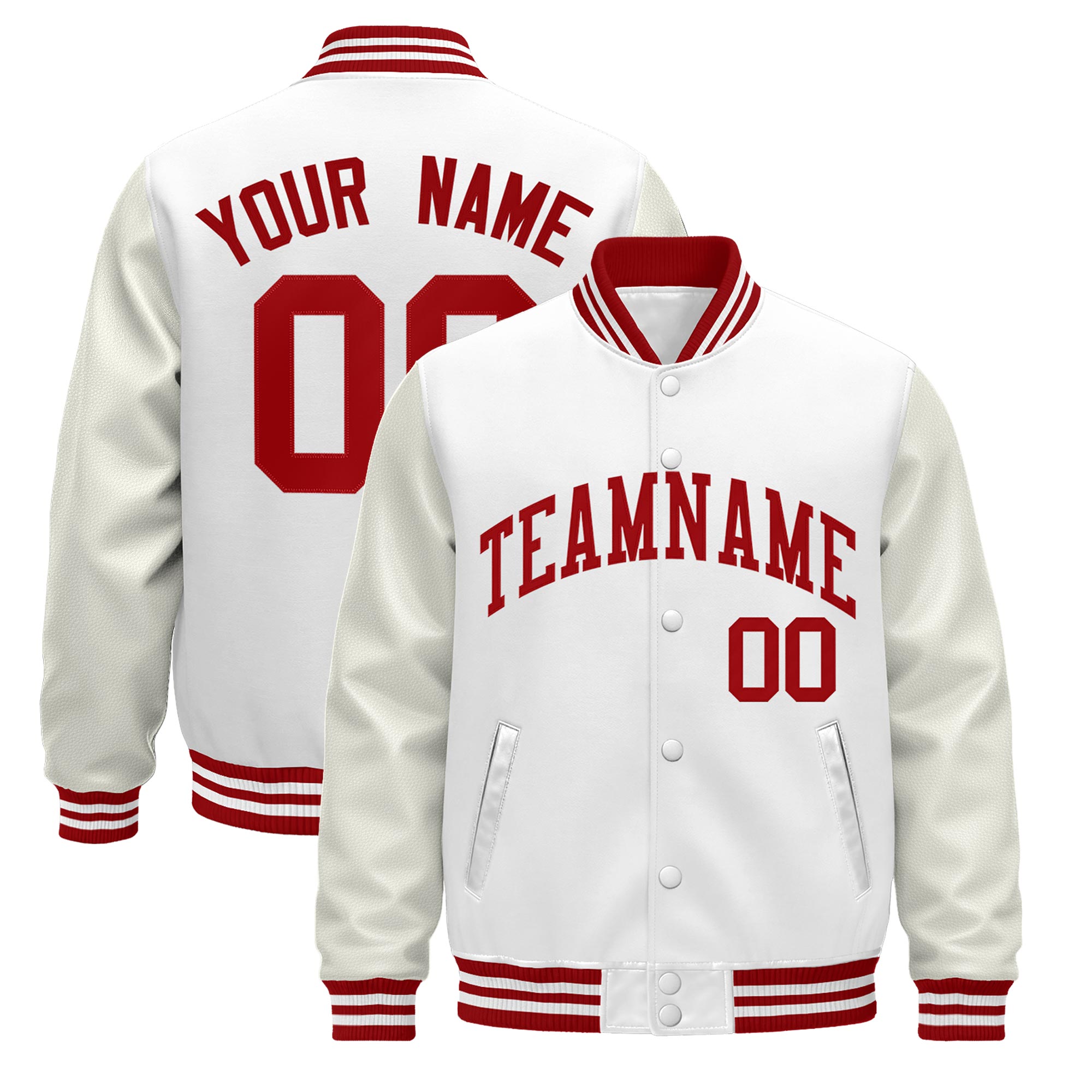 Custom White Red Classic Style Leather Sleeves Wrinkle-Resistant Jacket| KXKSHOP