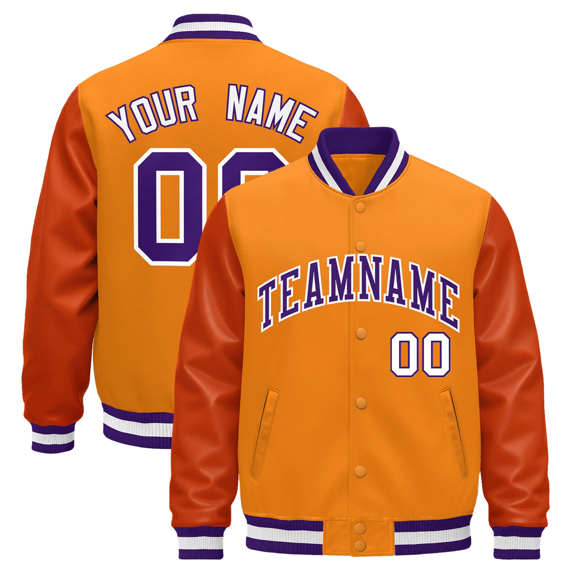 Custom Orange Purple White Classic Style Leather Sleeves Wrinkle-Resistant Jacket| KXKSHOP