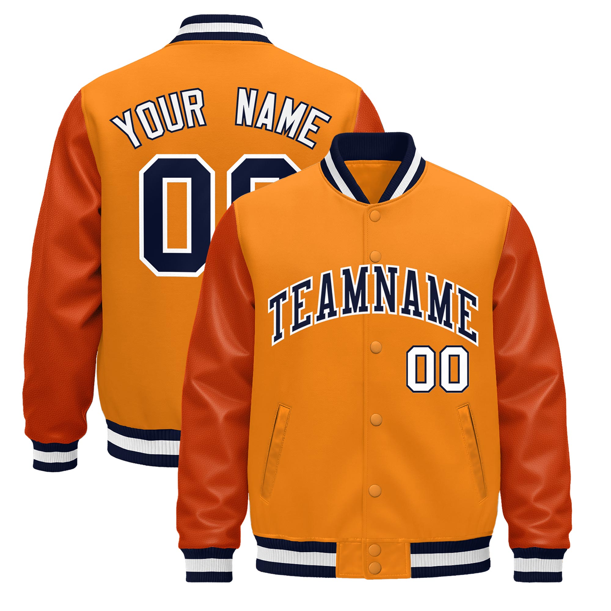 Custom Orange Navy White Classic Style Leather Sleeves Wrinkle-Resistant Jacket| KXKSHOP